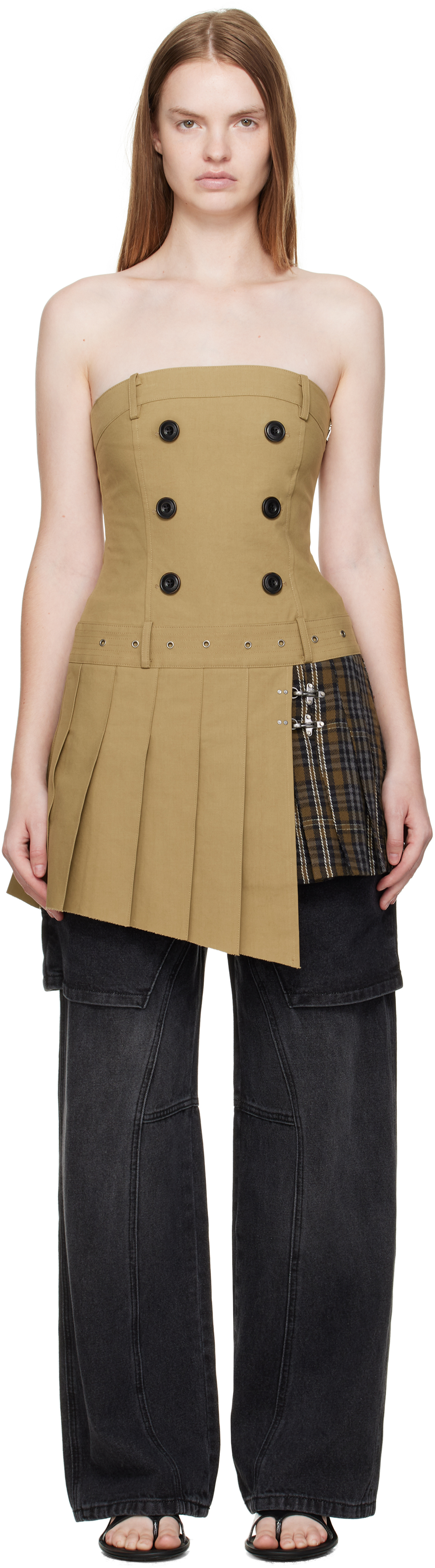 Andersson Bell Beige Double Pleats Trench Minidress In Brown