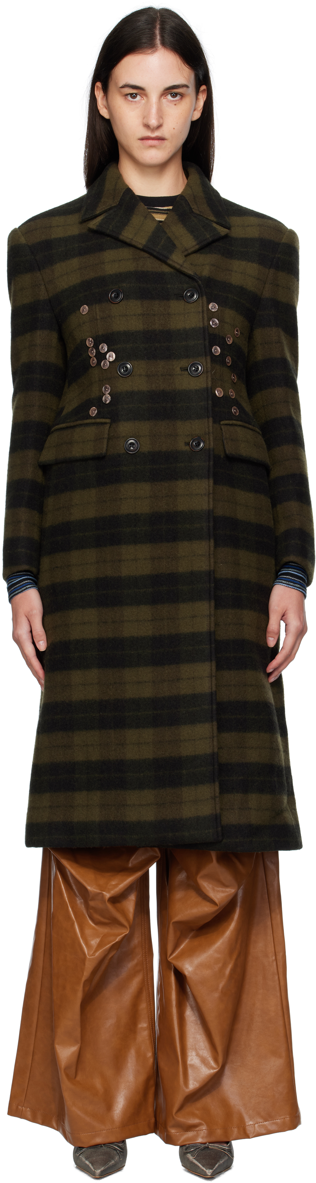 Andersson Bell Khaki Lacie Check Buttons Coat In Green