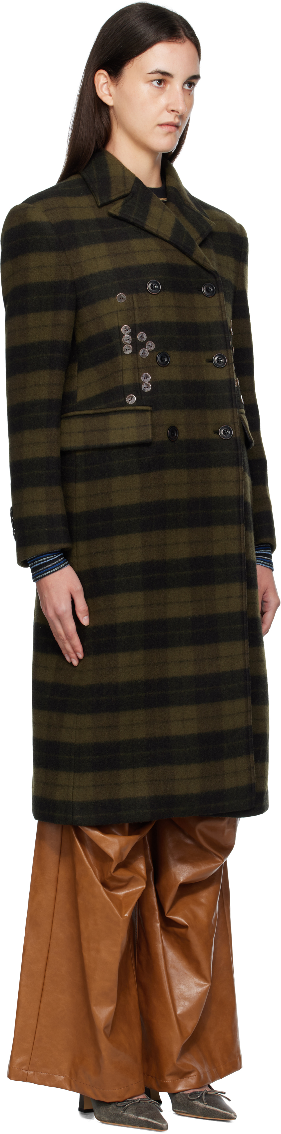 Andersson Bell Khaki Lacie Check Buttons Coat In Green