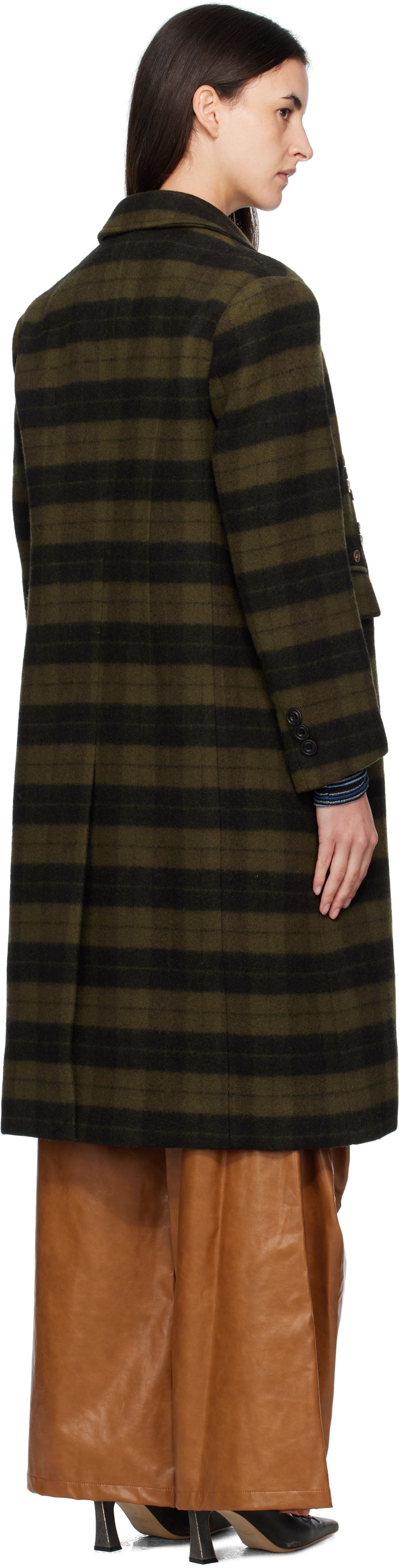 Andersson Bell Khaki Lacie Check Buttons Coat In Green