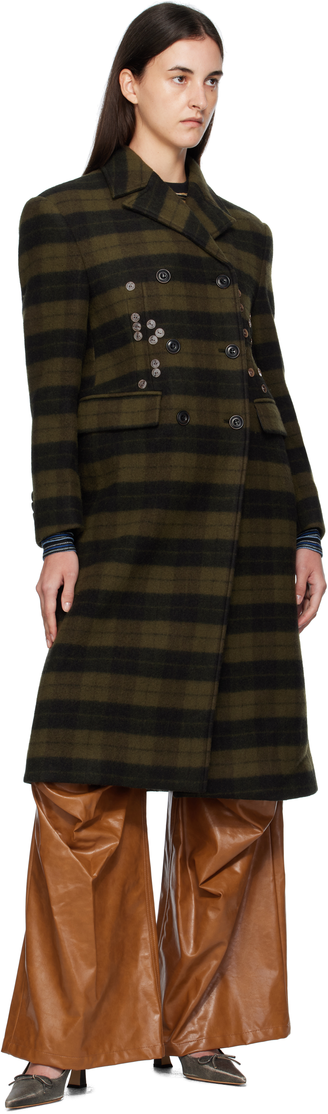 Andersson Bell Khaki Lacie Check Buttons Coat In Green