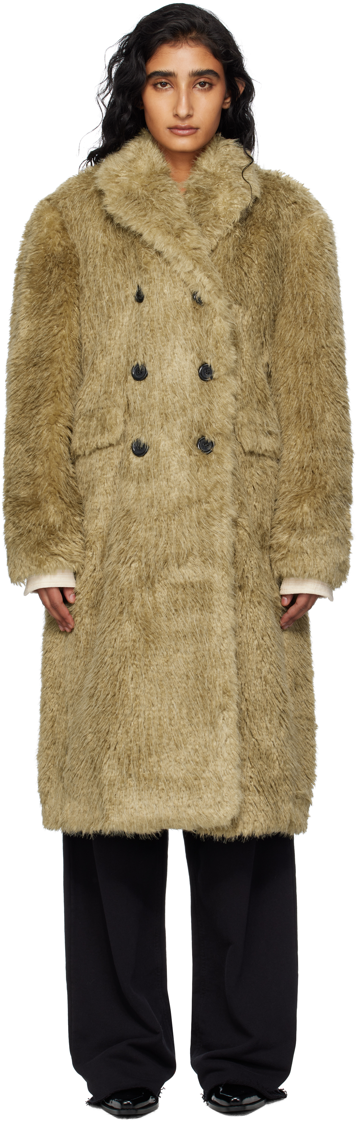 Andersson Bell Khaki Fields Buttons Faux-fur Coat In Green