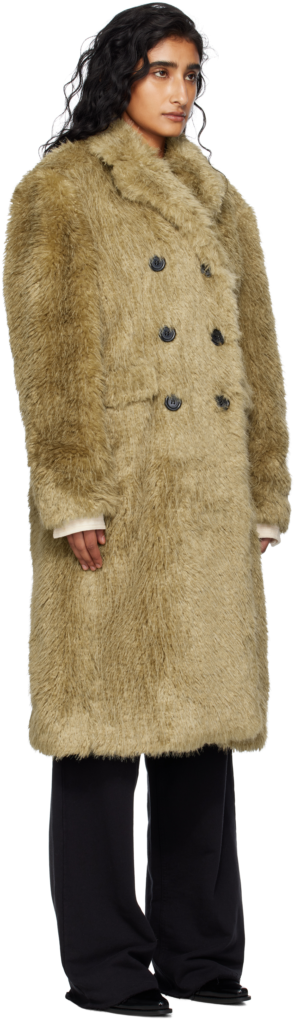 Andersson Bell Khaki Fields Buttons Faux-fur Coat In Green