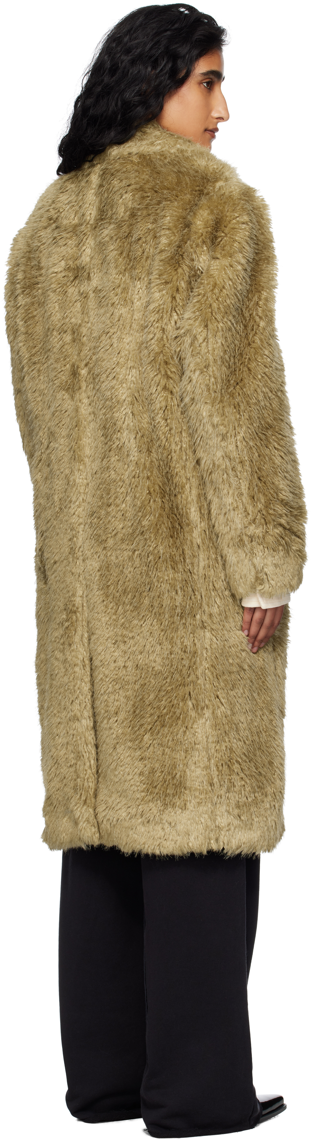 Andersson Bell Khaki Fields Buttons Faux-fur Coat In Green
