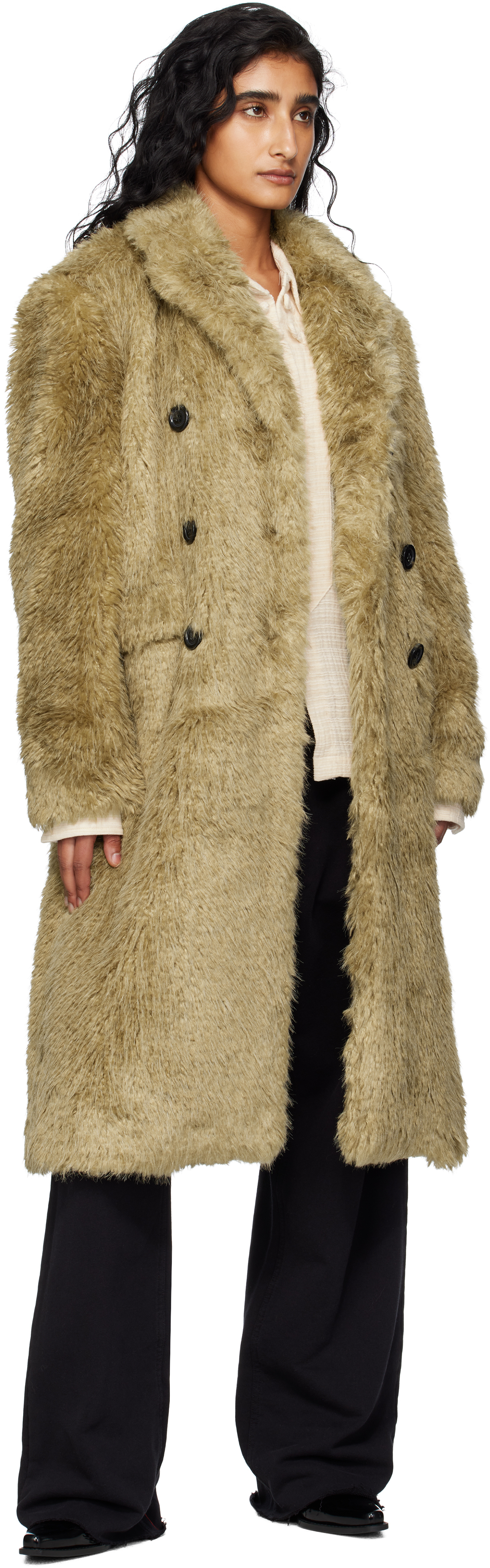 Andersson Bell Khaki Fields Buttons Faux-fur Coat In Green