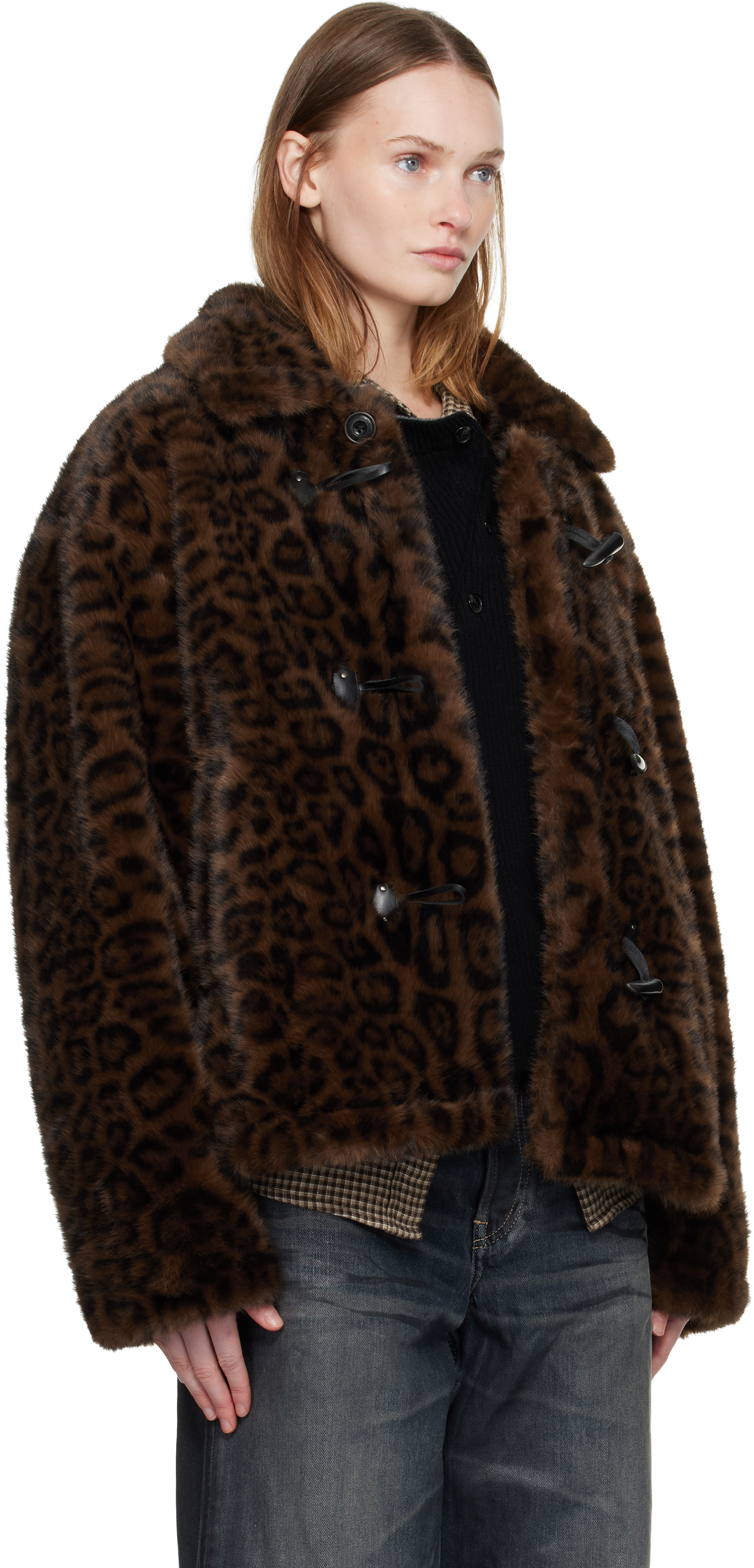 Andersson Bell Brown & Black Leopard Fur Duffle Jacket In Animal Print