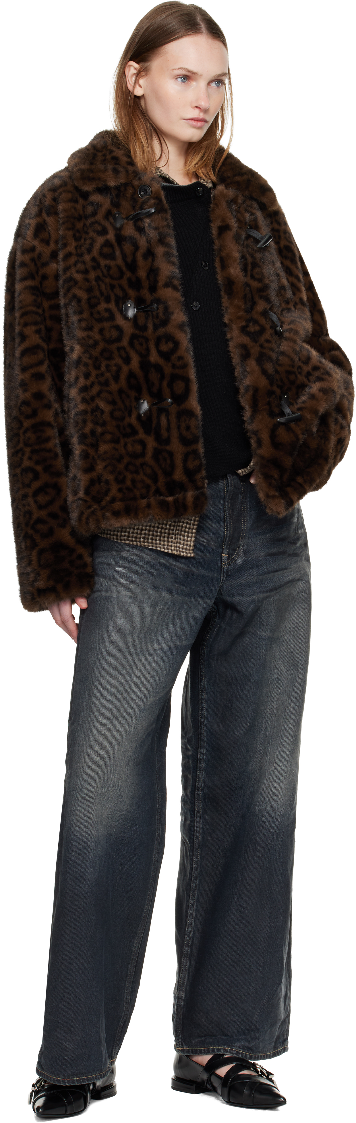 Andersson Bell Brown & Black Leopard Fur Duffle Jacket In Animal Print