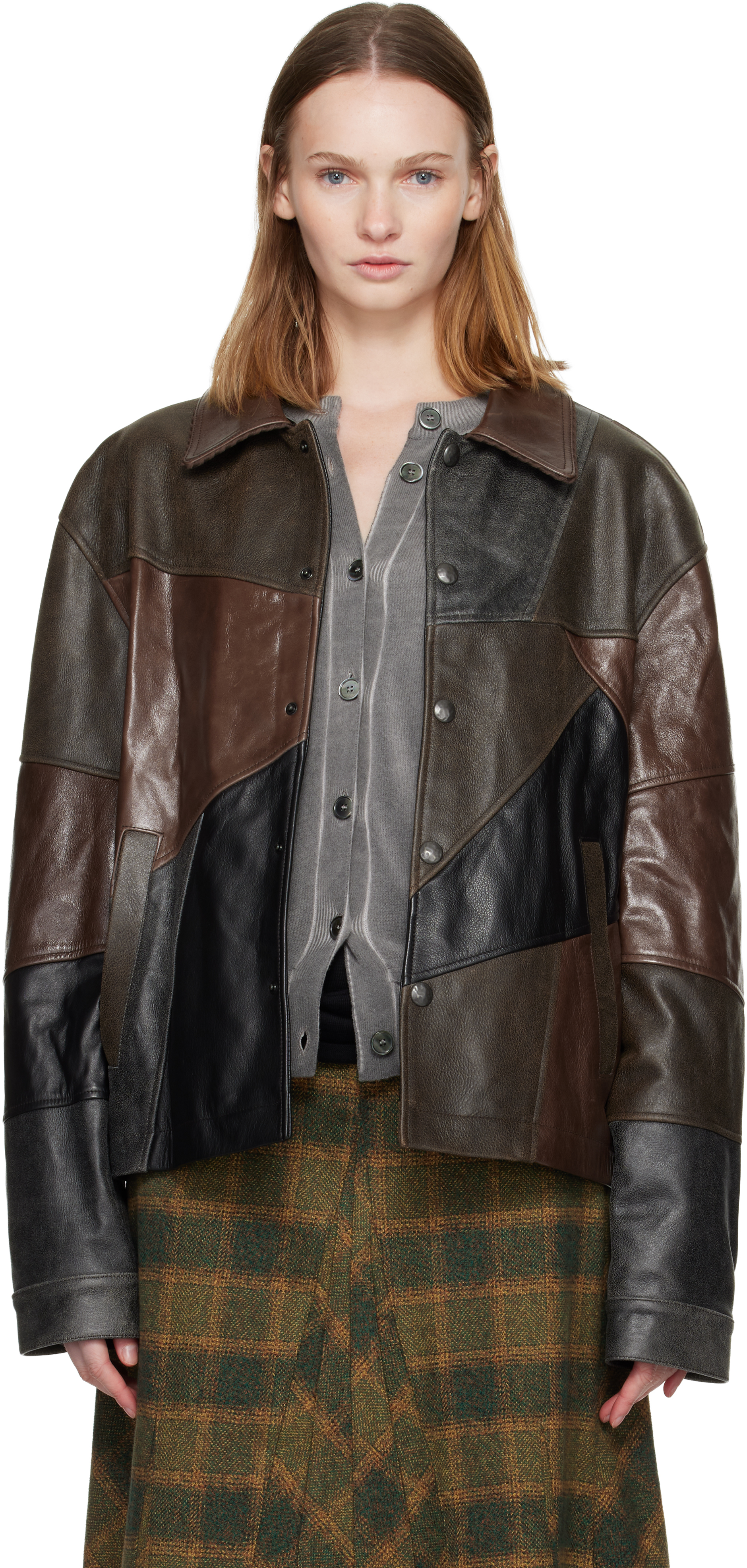 Andersson Bell Black & Brown Patchwork Leather Jacket In Brown