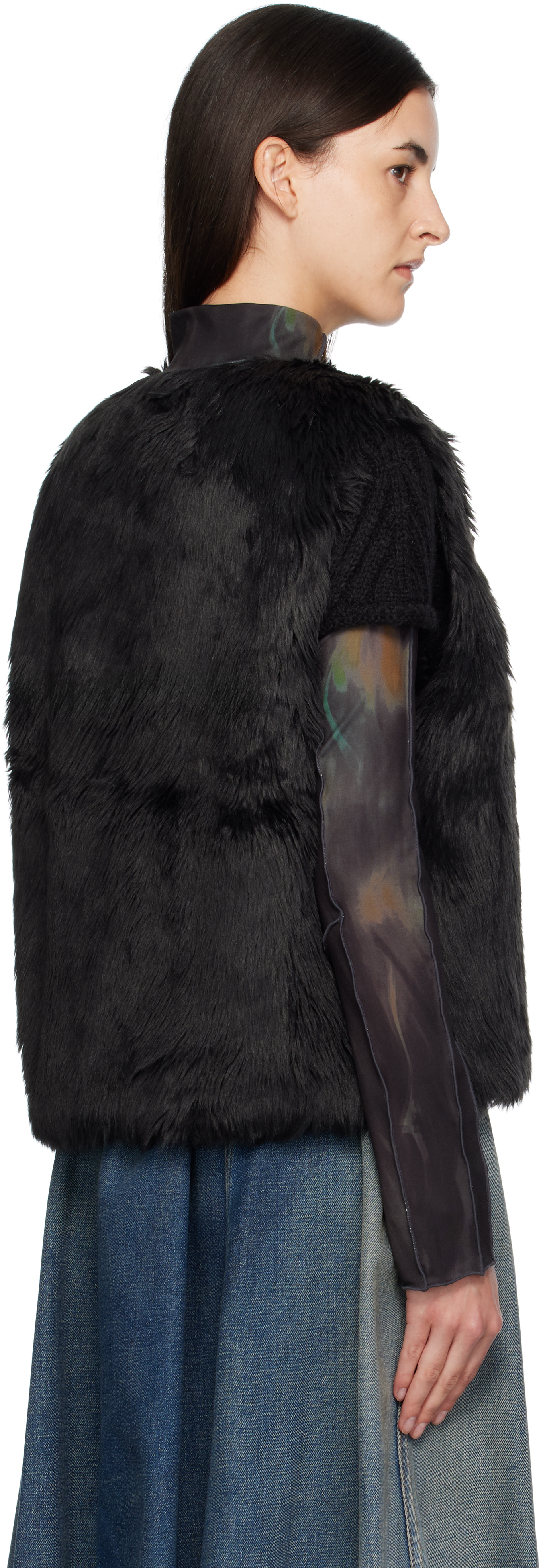 Andersson Bell Black Curved Placket Reversible Faux-fur Vest In Black