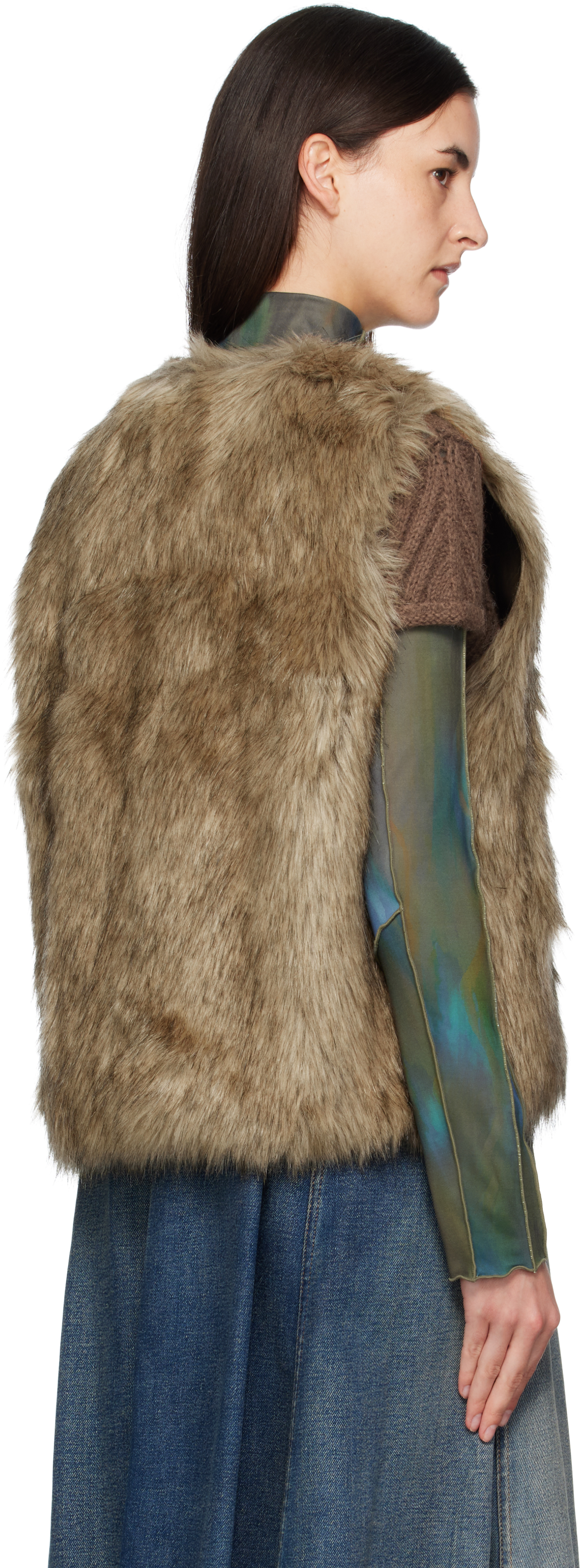 Andersson Bell Brown Curved Placket Reversible Faux-fur Vest