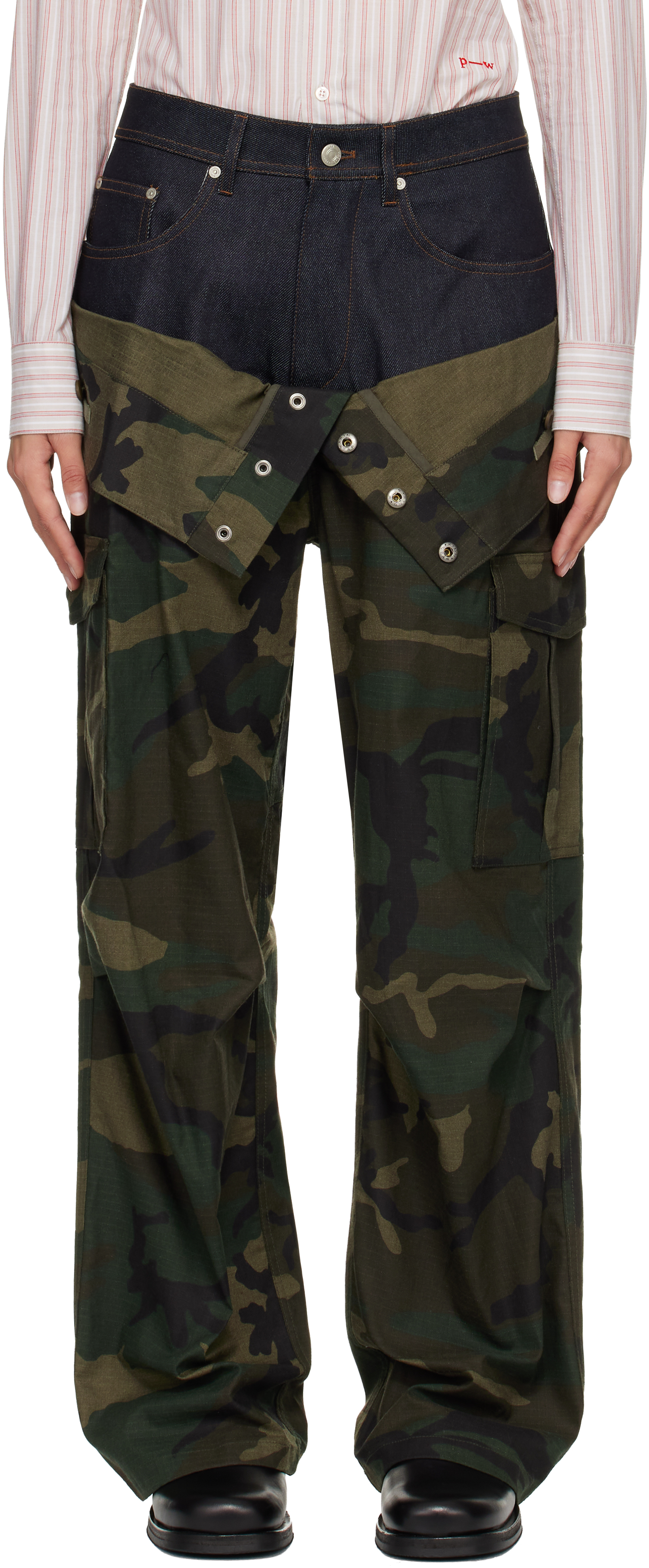 Andersson Bell Khaki Camouflage Double Waist Work Wide-leg Cargo Pants In Green