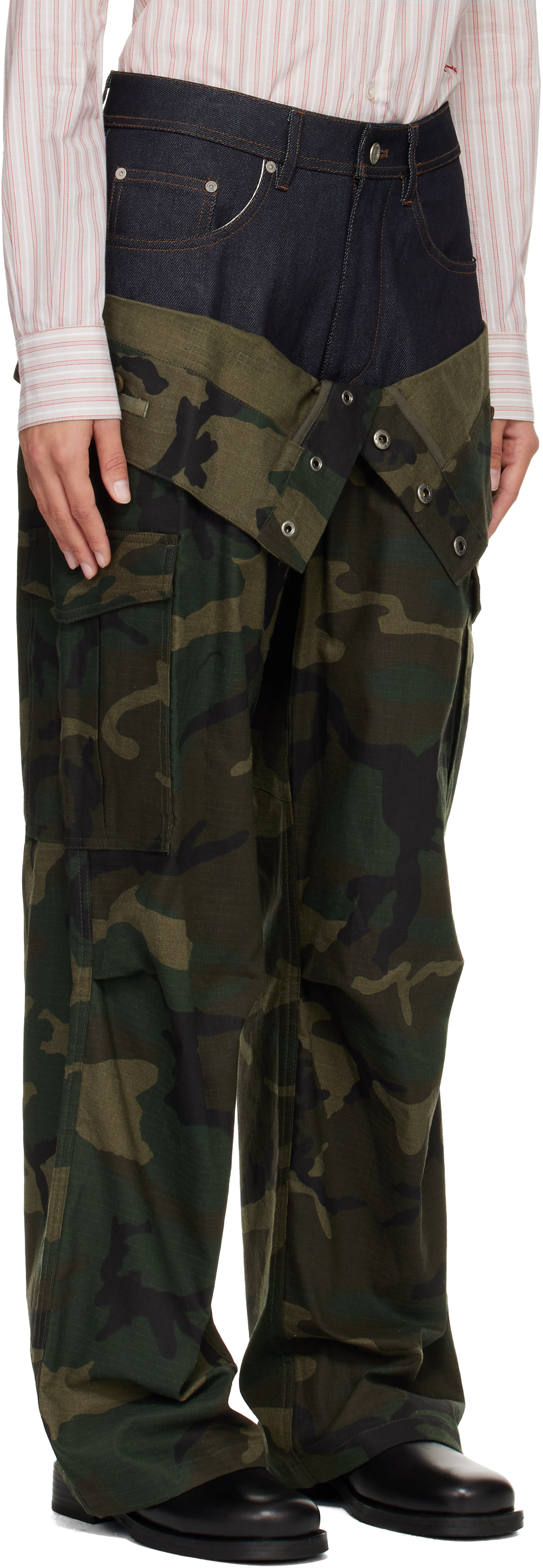 Andersson Bell Khaki Camouflage Double Waist Work Wide-leg Cargo Pants In Green