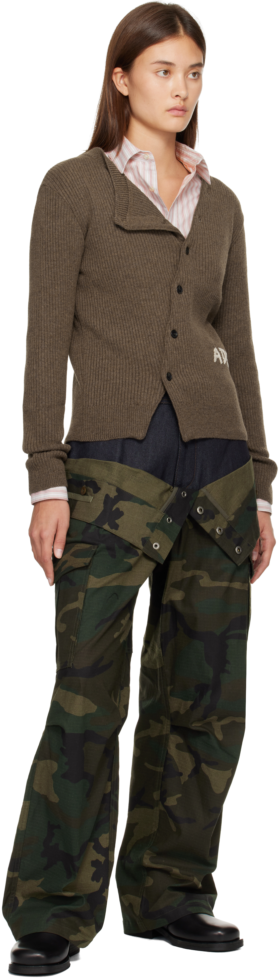 Andersson Bell Khaki Camouflage Double Waist Work Wide-leg Cargo Pants In Green