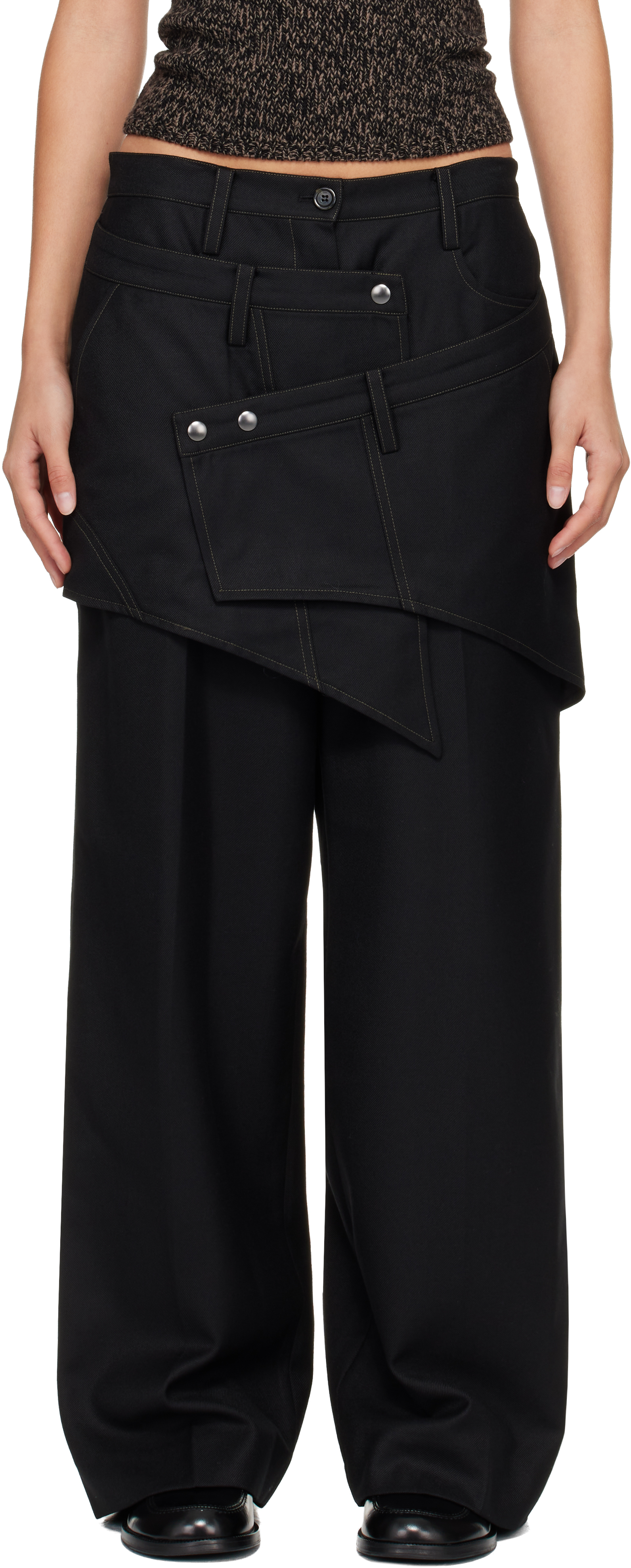 Andersson Bell Black Crossover Wrap Tailored Trousers In Black