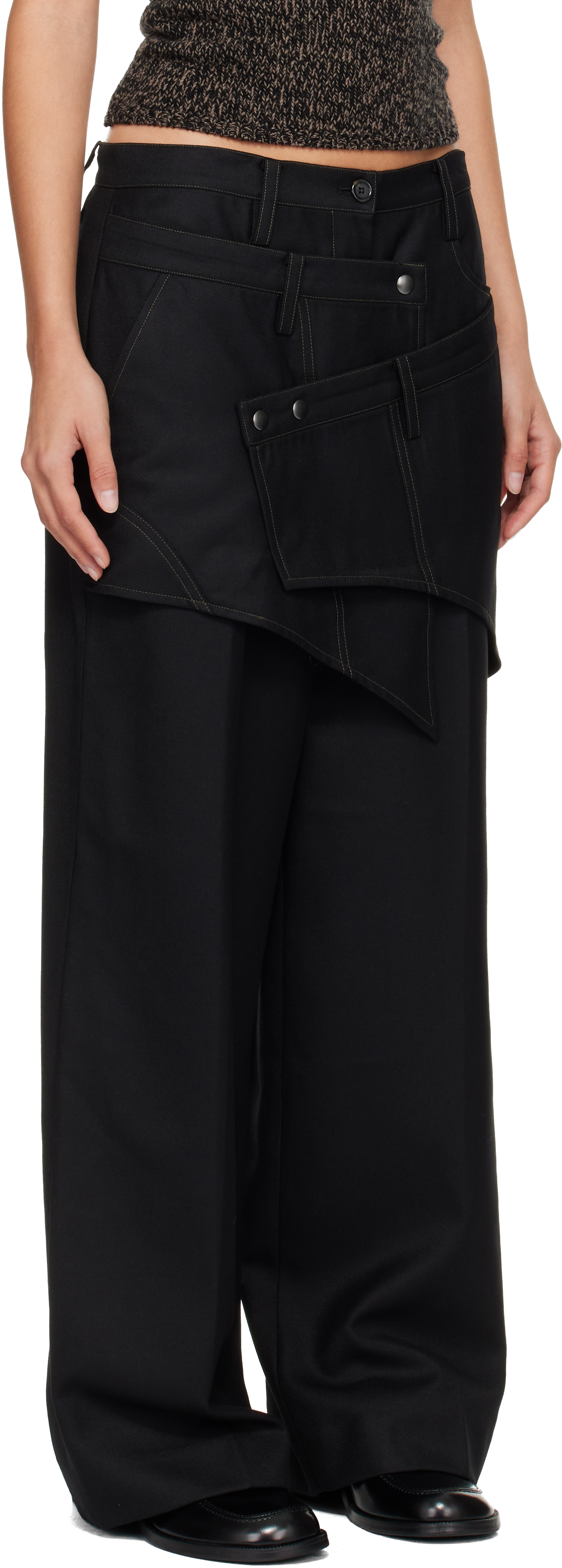 Andersson Bell Black Crossover Wrap Tailored Trousers In Black
