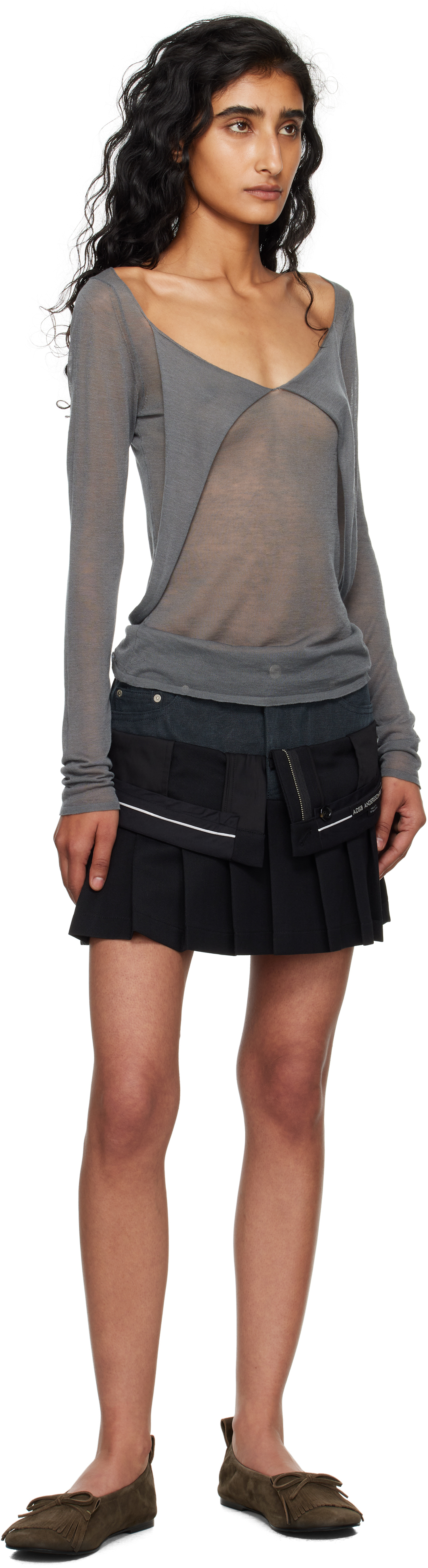 Andersson Bell Black Inside Out Pleats Miniskirt In Multi