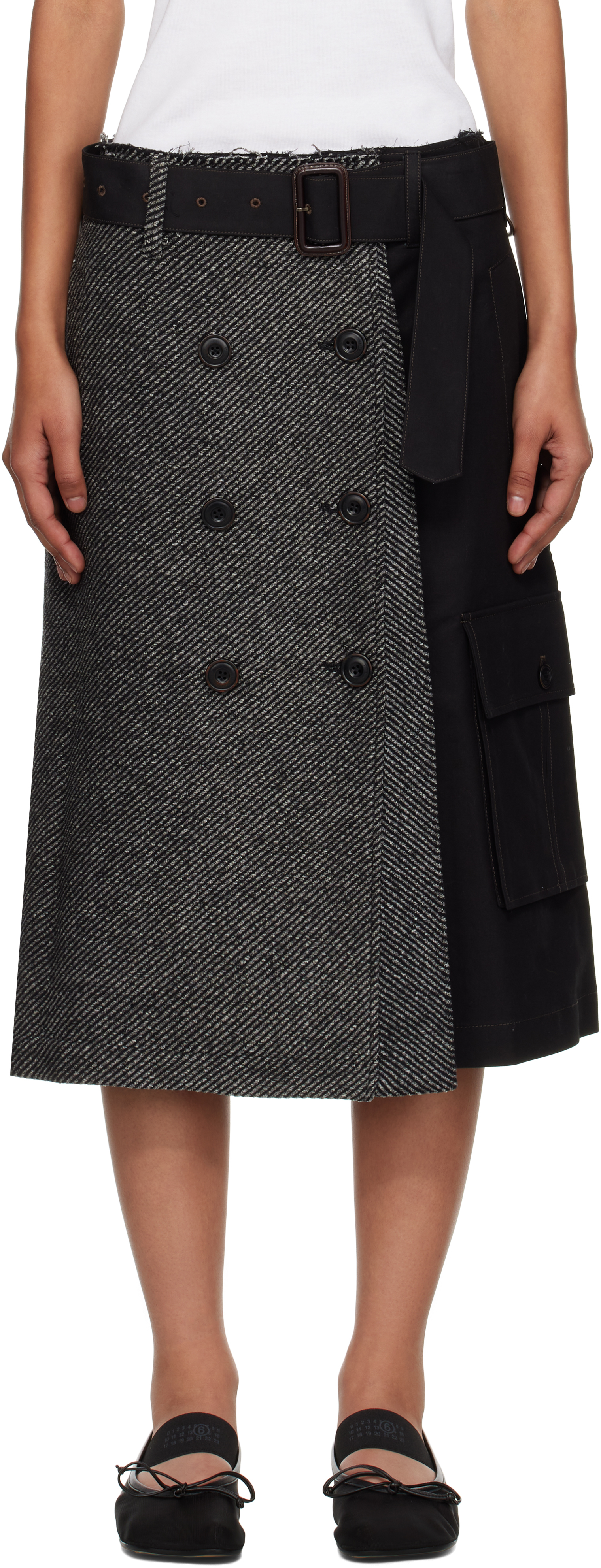 Black Whitney Trench Pleats Midi Skirt