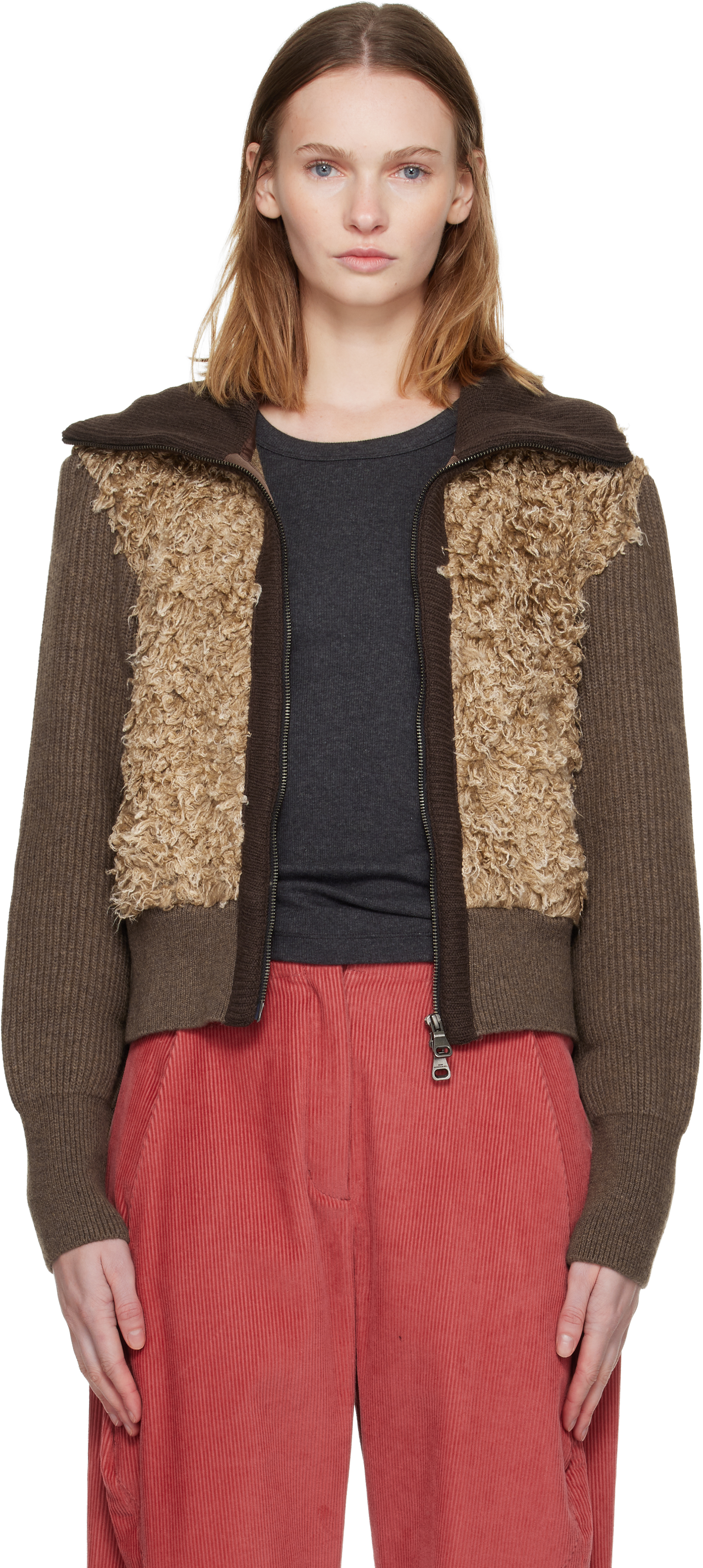 Andersson Bell Brown & Beige Fur Combo Knit Cardigan