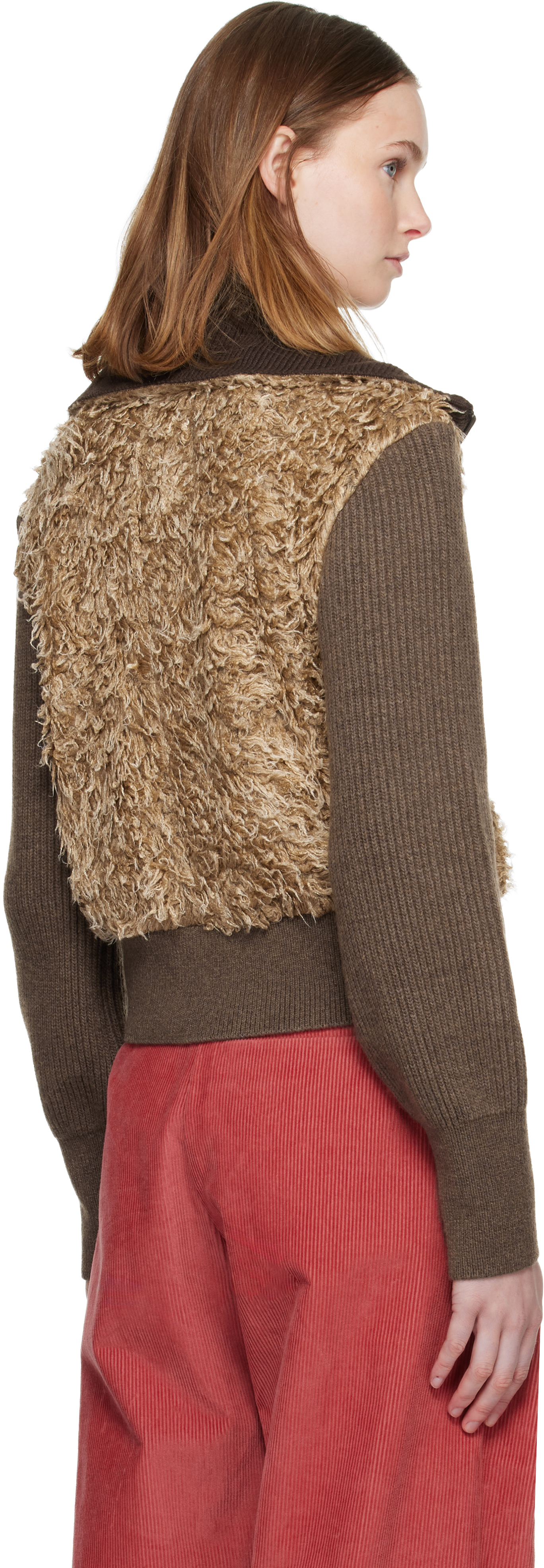 Andersson Bell Brown & Beige Fur Combo Knit Cardigan In Brown