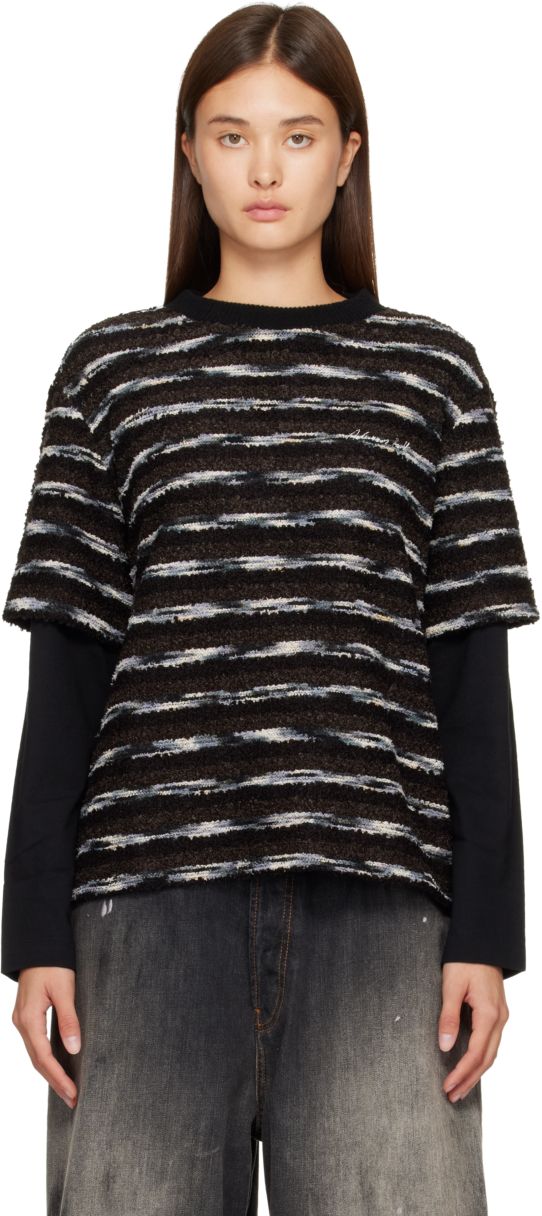Andersson Bell Black Stripe Layered Sweater In Black