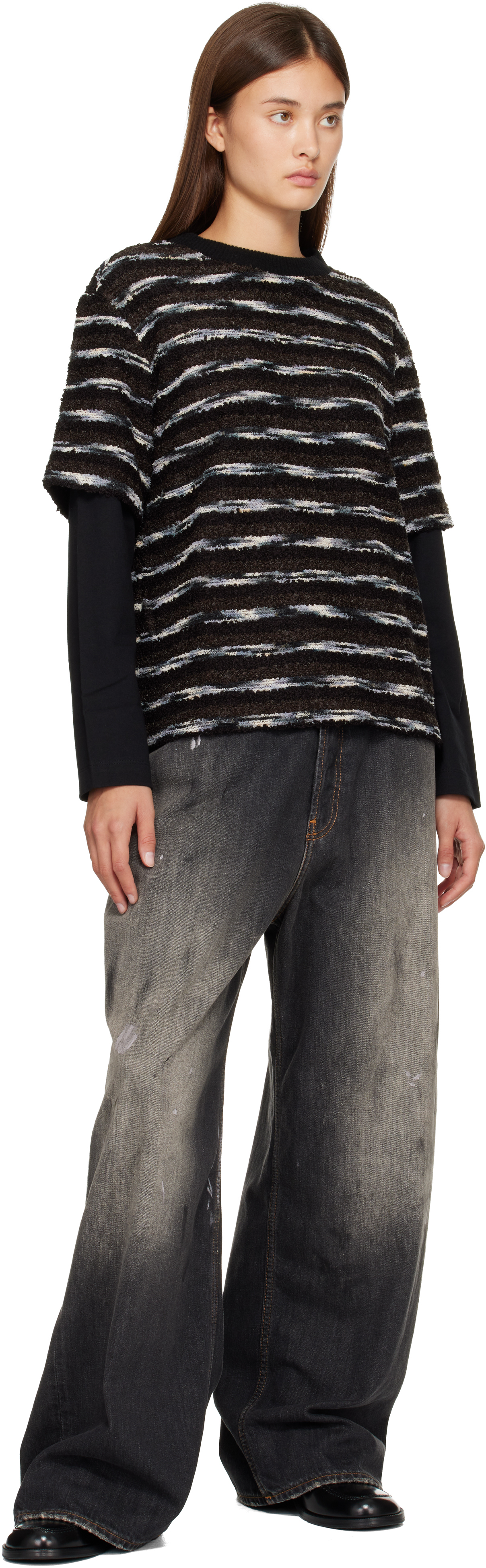 Andersson Bell Black Stripe Layered Sweater In Black