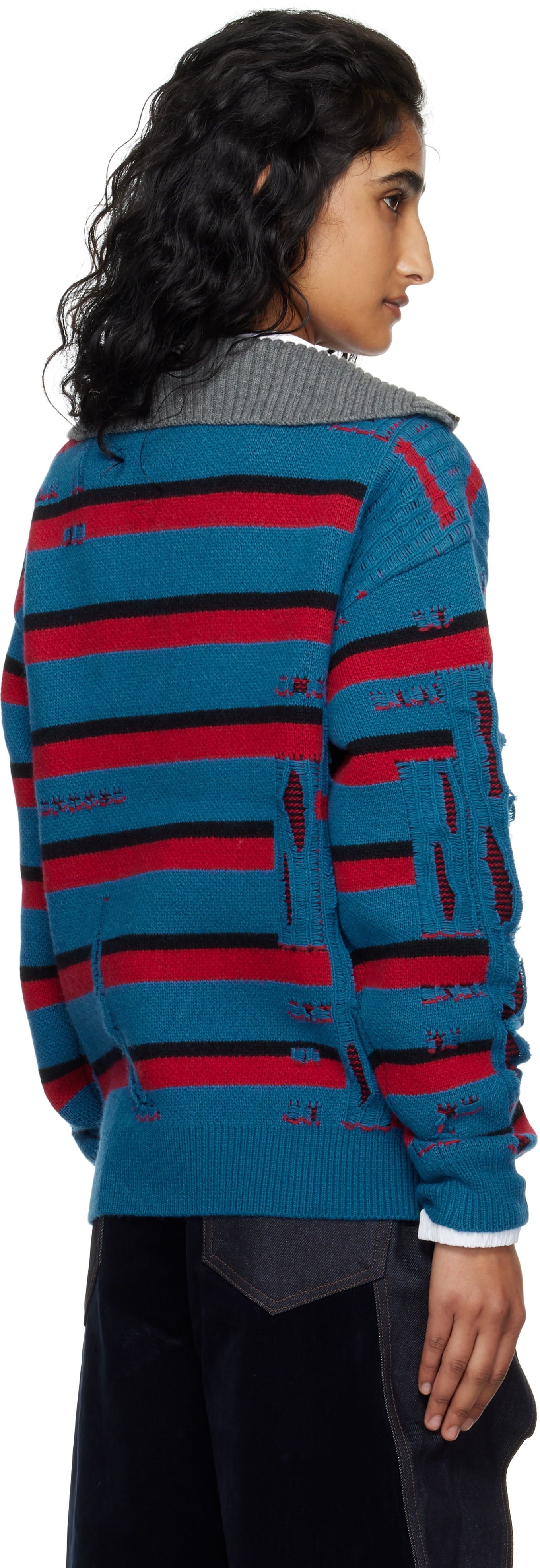 Andersson Bell Blue & Red Stripe Jacquard Half Zip-up Sweater