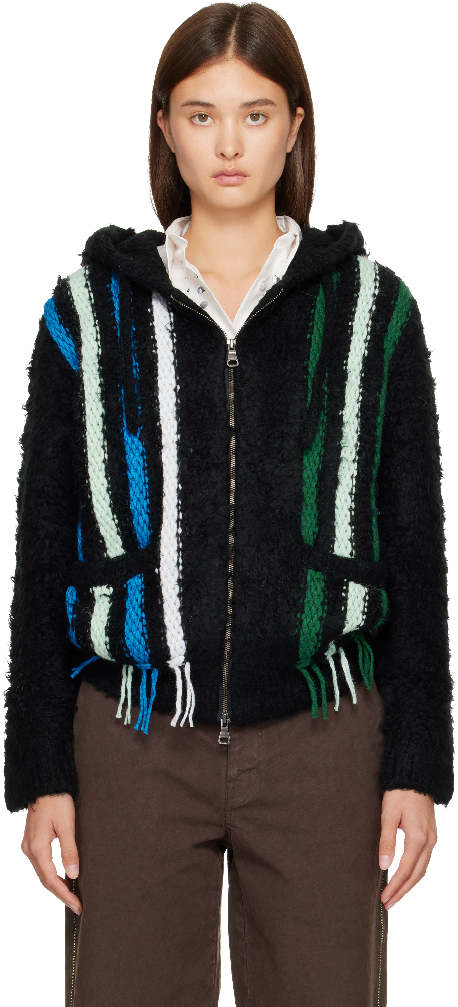 Andersson Bell Black Reverse Stripe Knit Hoodie In Multi