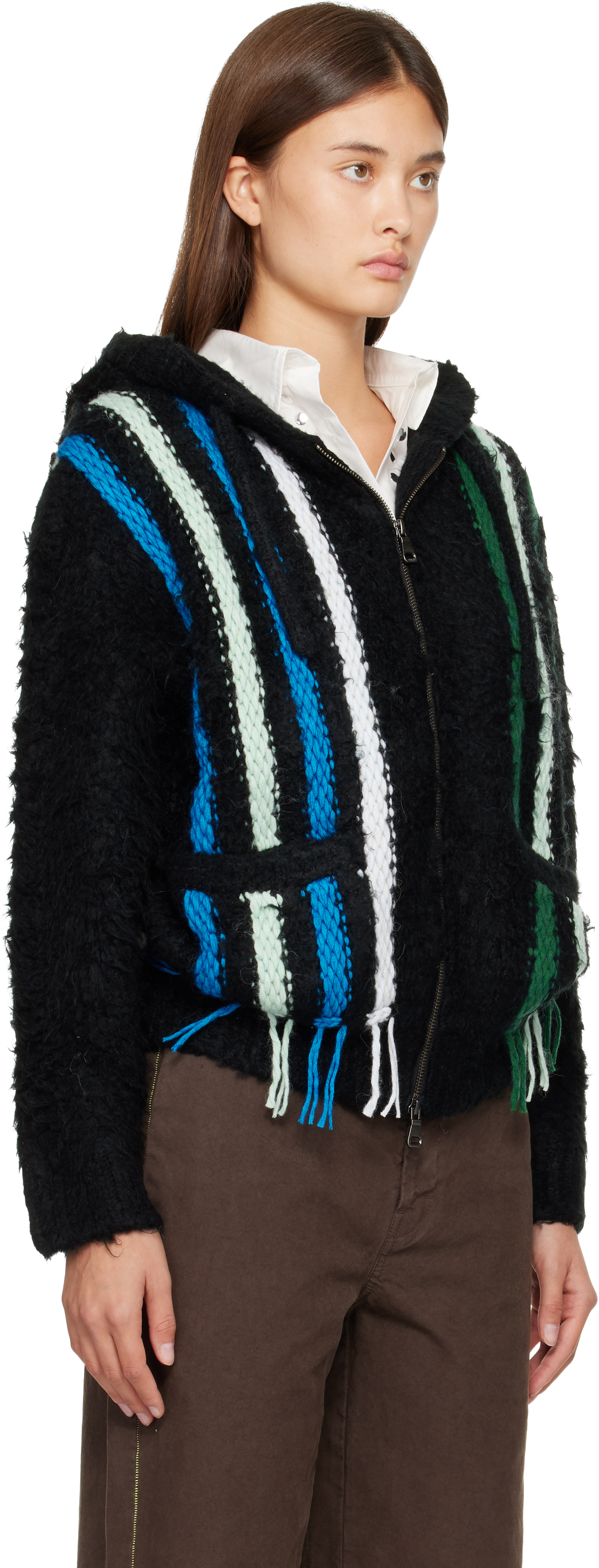 Andersson Bell Black Reverse Stripe Knit Hoodie In Multi
