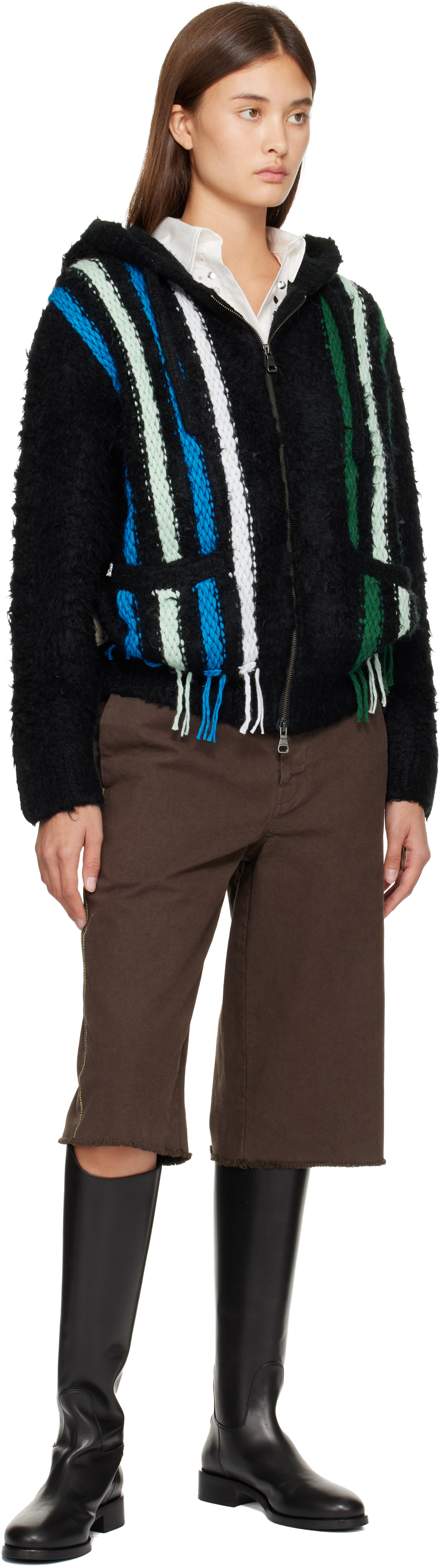 Andersson Bell Black Reverse Stripe Knit Hoodie In Multi