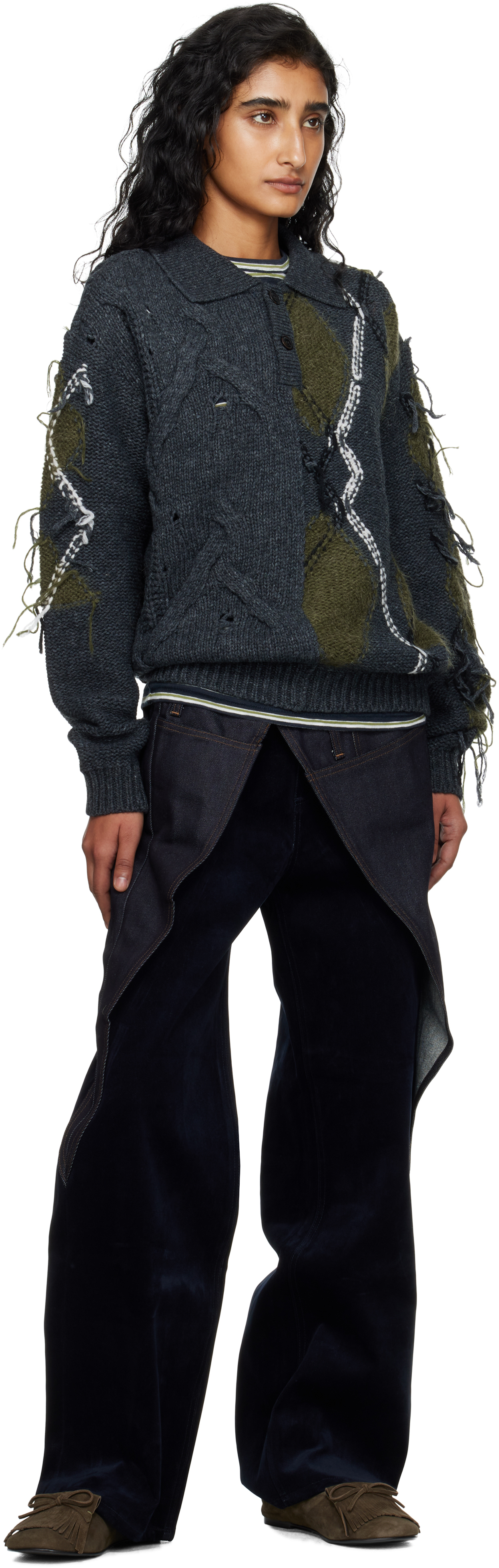 Andersson Bell Gray & Khaki Argyle Fisherman Polo