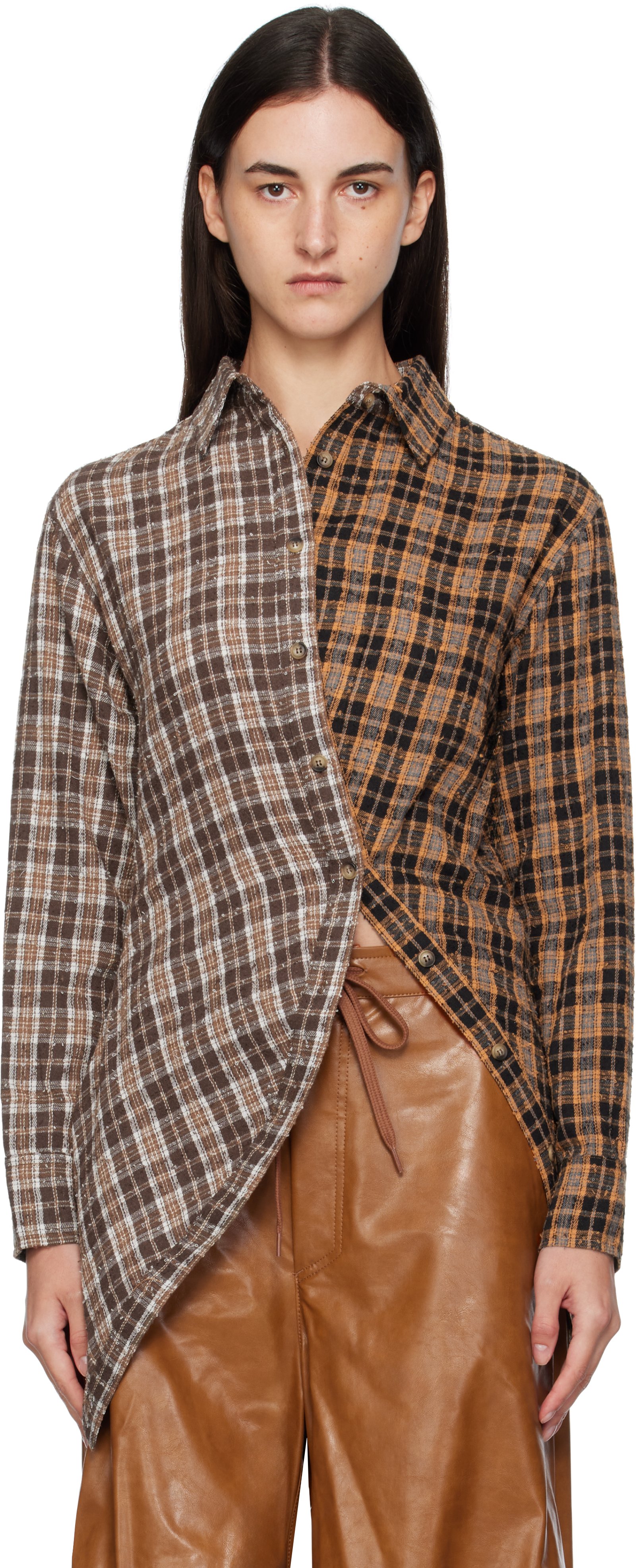 Andersson Bell Brown Twist Check Shirt In Multi