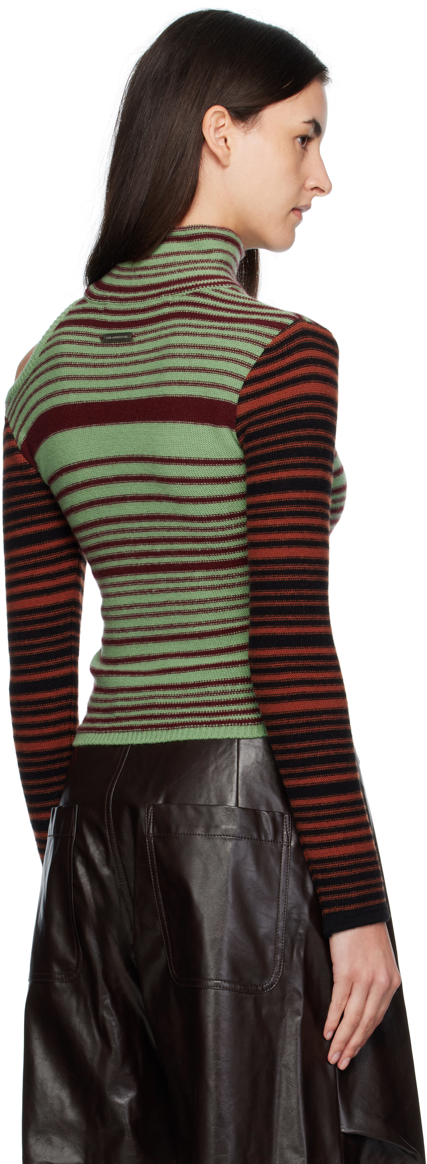 Andersson Bell Green & Burgundy Elodie Multi Stripe Cut-out Turtleneck In Green