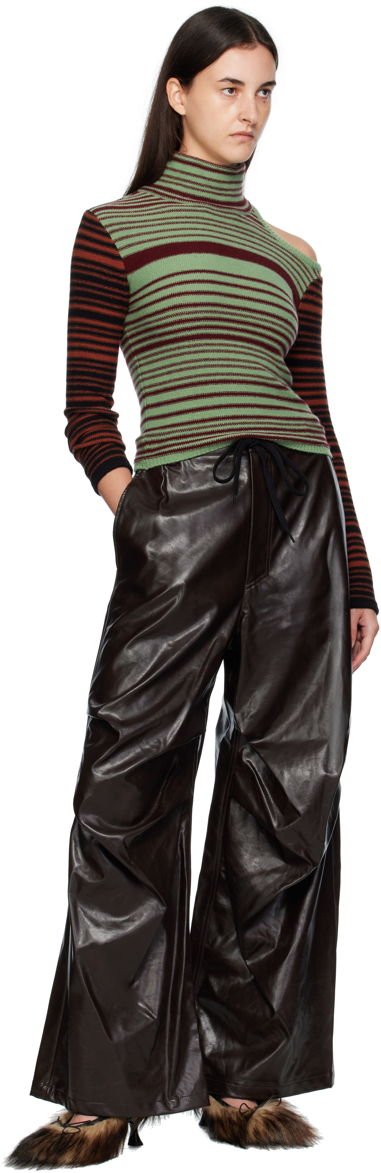 Andersson Bell Green & Burgundy Elodie Multi Stripe Cut-out Turtleneck In Green