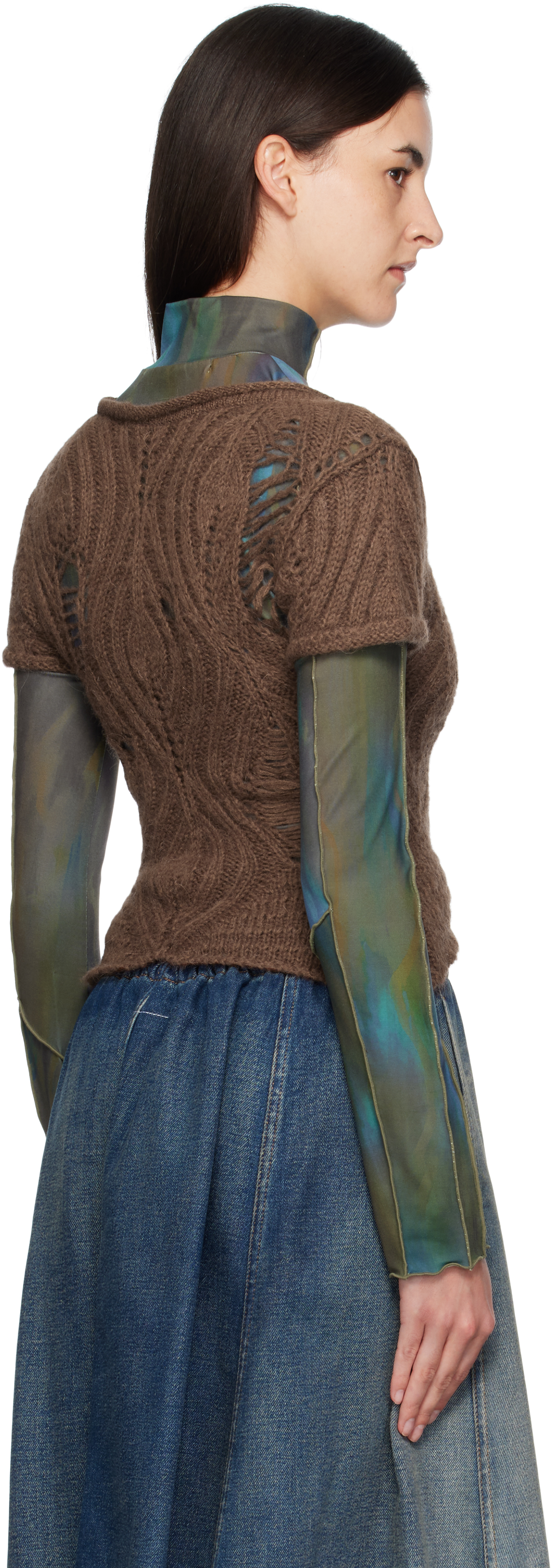 Andersson Bell Brown & Green Cap Sleeve Sweater Layered T-shirt In Multi