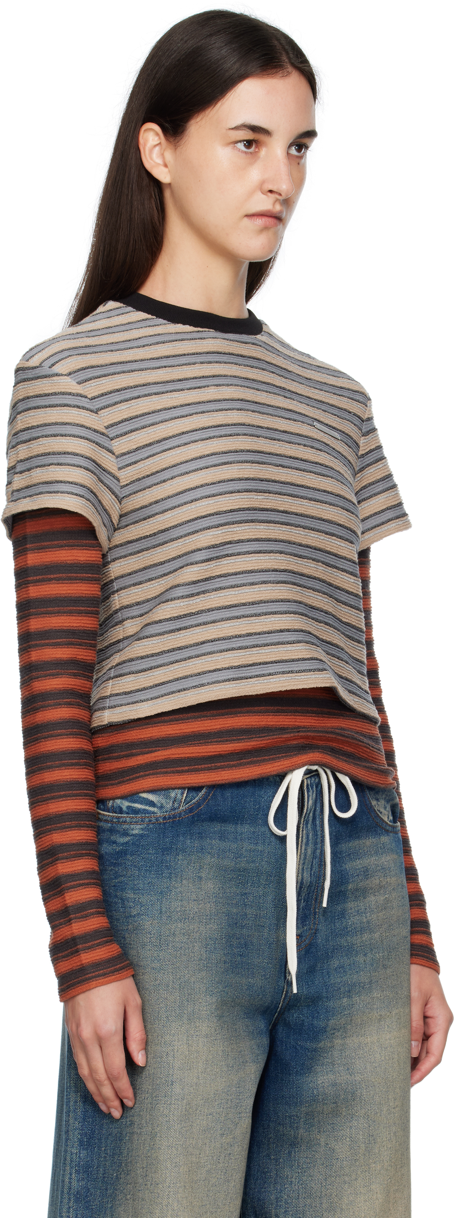 Andersson Bell Beige & Orange Stripe Ls T-shirt In Multi