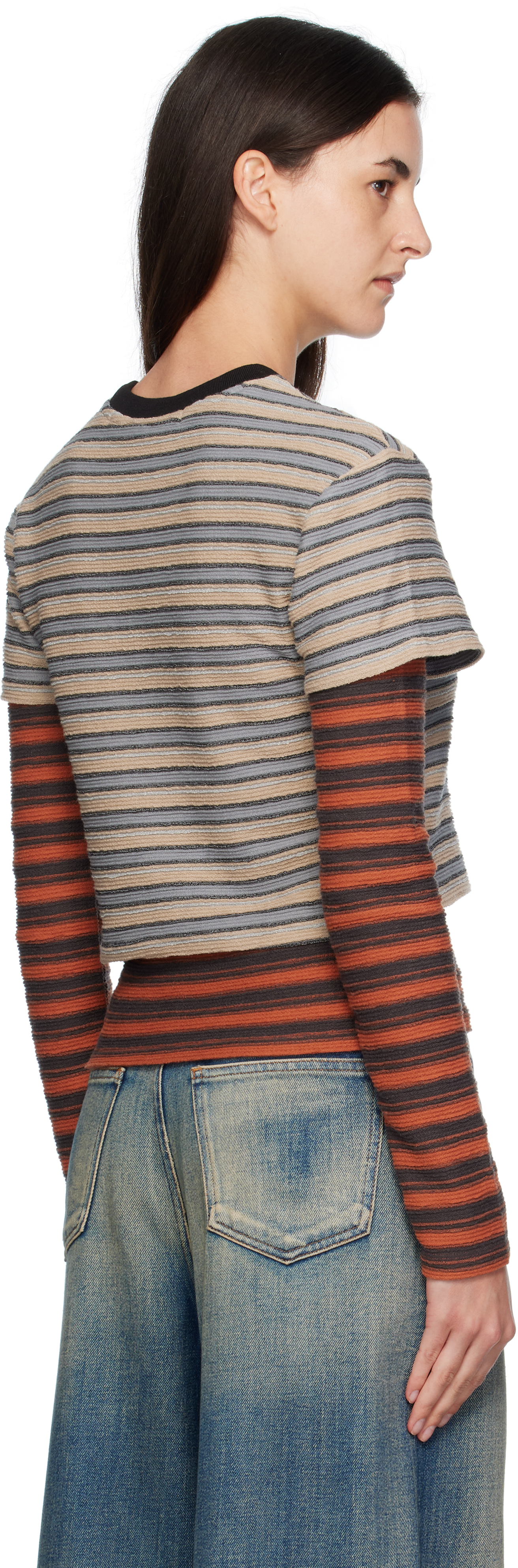 Andersson Bell Beige & Orange Stripe Ls T-shirt In Multi