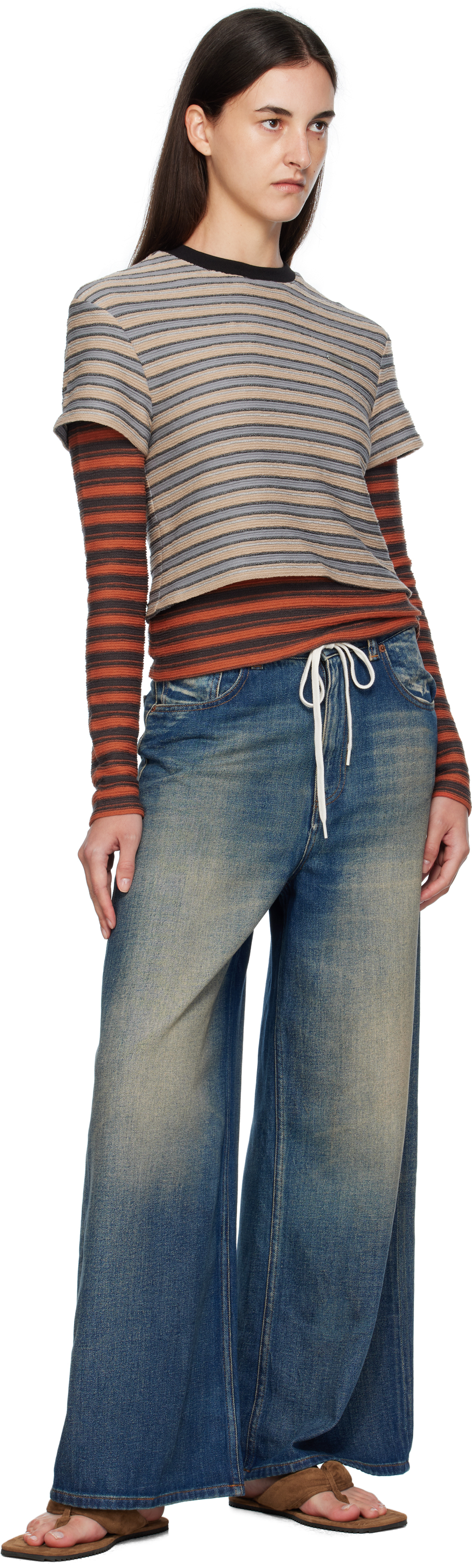 Andersson Bell Beige & Orange Stripe Ls T-shirt In Multi