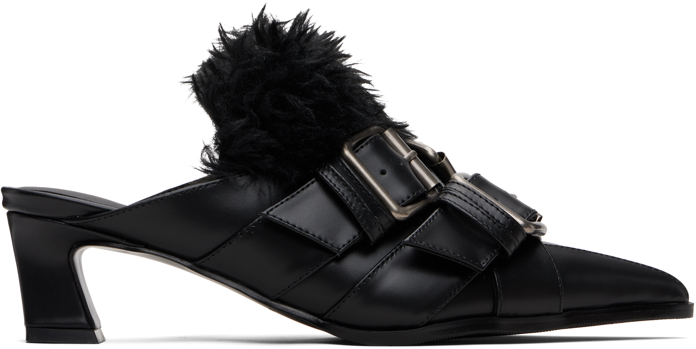 Andersson Bell Black Layered Strap Mule Heels