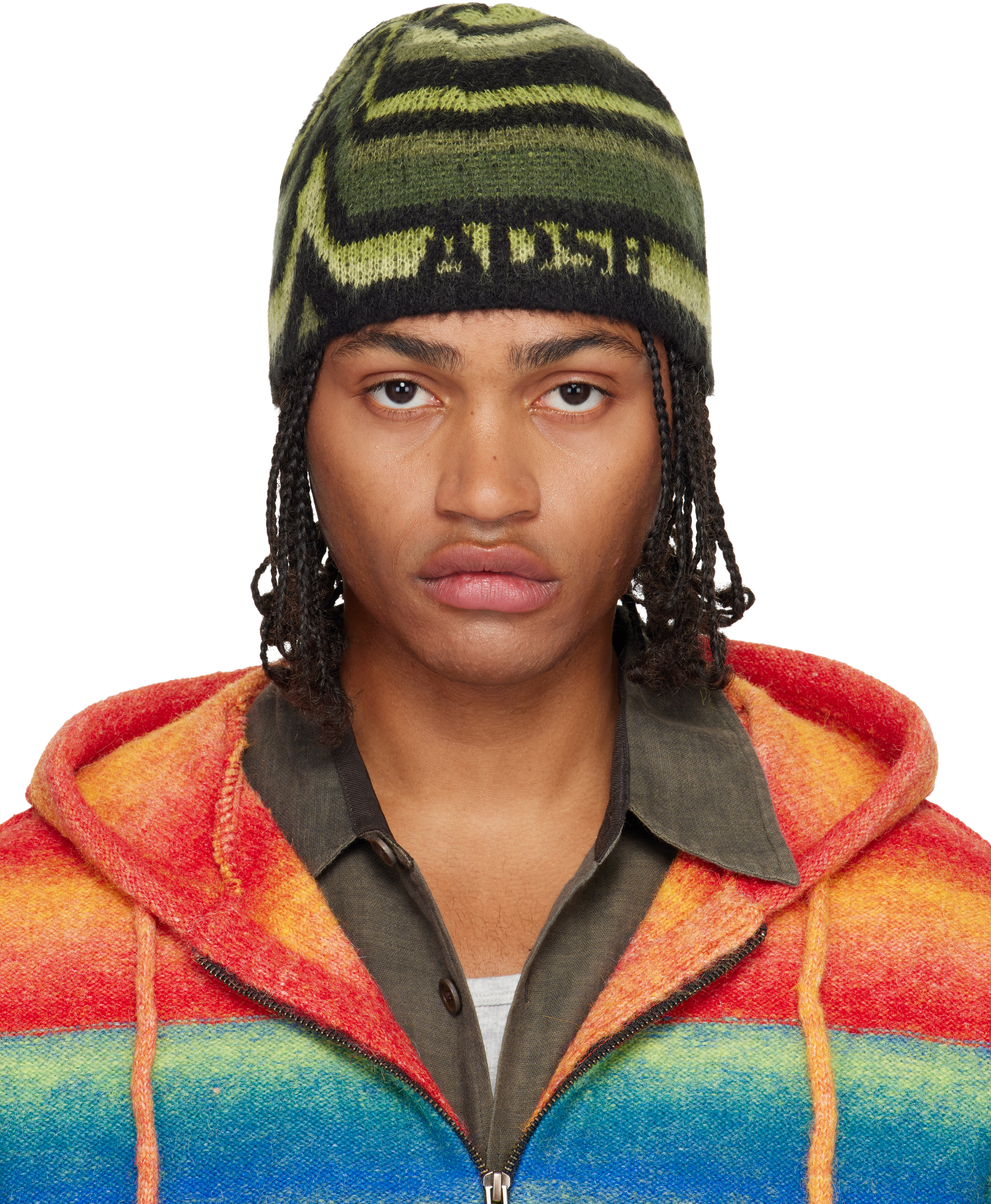 Andersson Bell Khaki Paint Beanie In Green