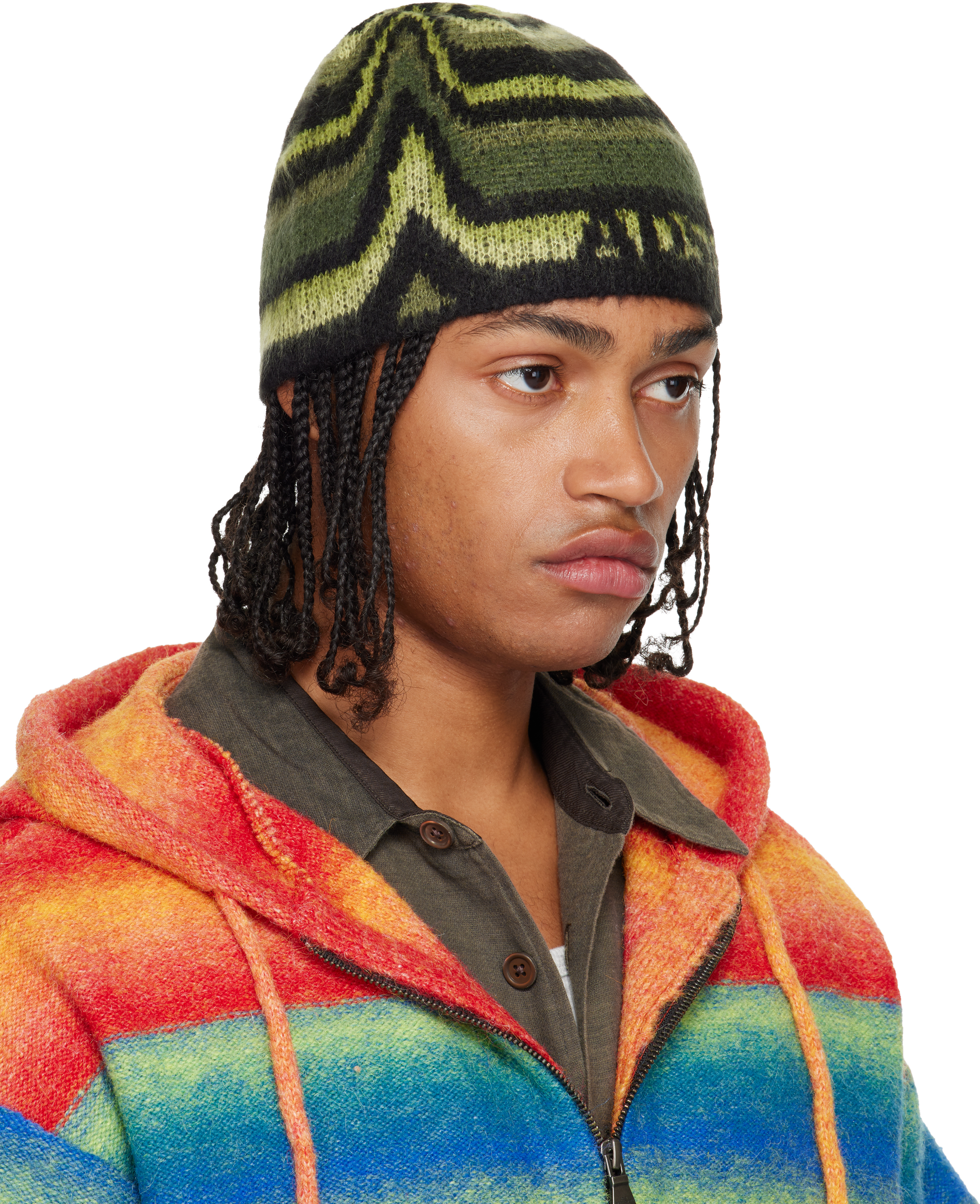 Andersson Bell Khaki Paint Beanie In Green