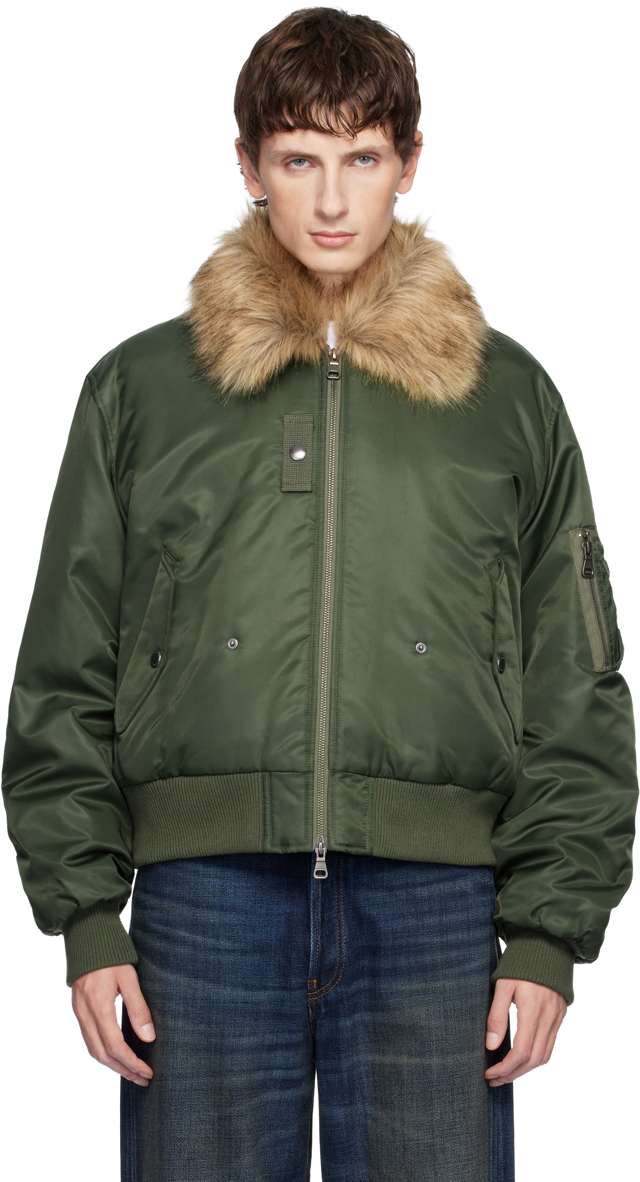 Khaki Fur Collar MA-1 Bomber Jacket by Andersson Bell on Sale