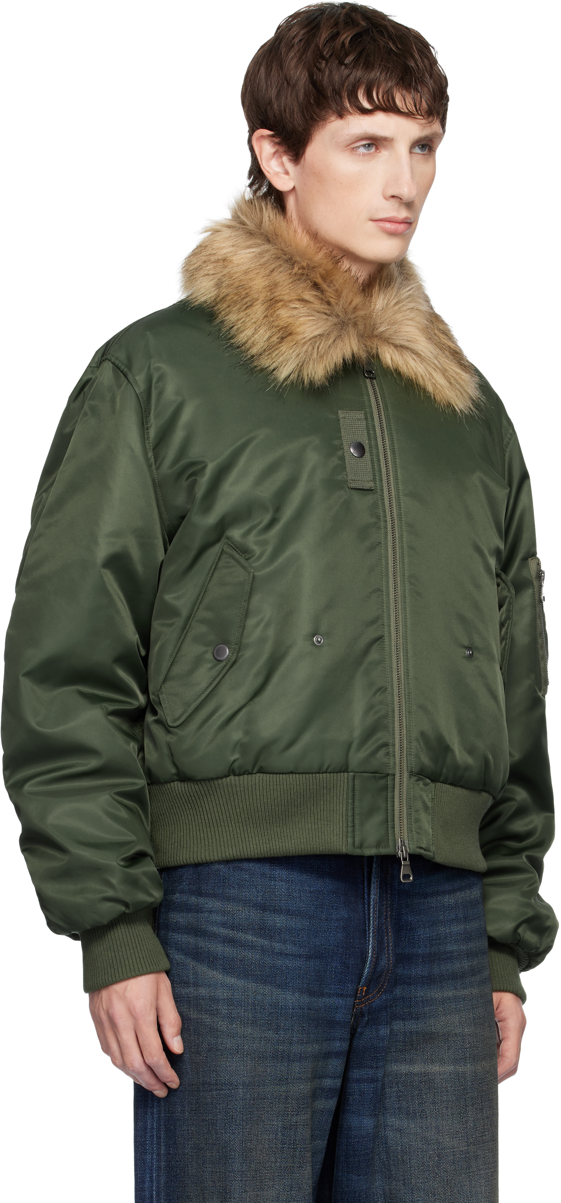 Andersson Bell Khaki Fur Collar Ma-1 Bomber Jacket In Green