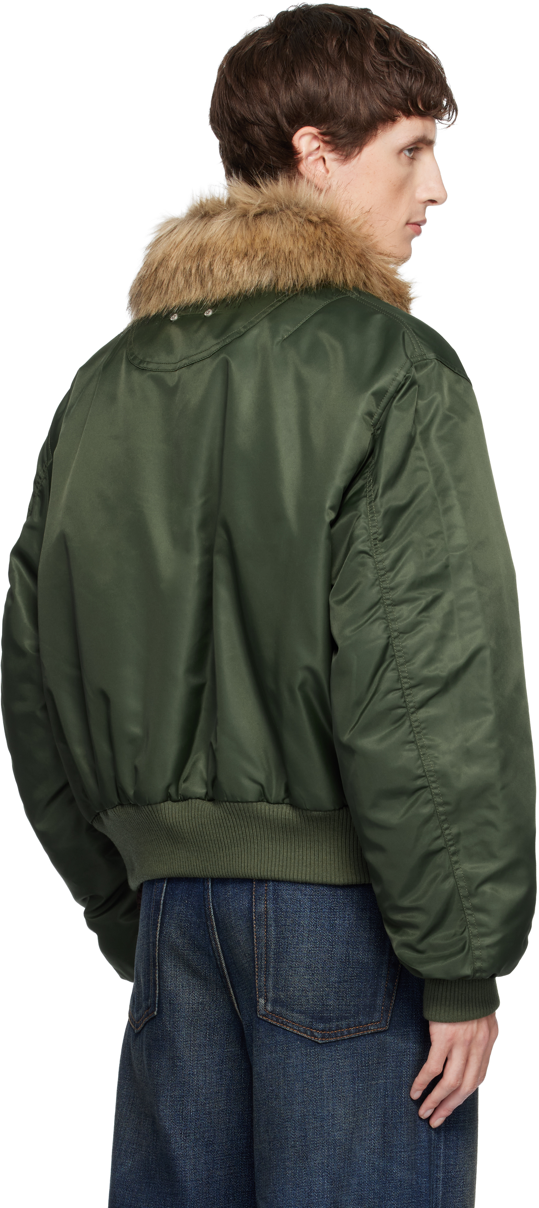 Andersson Bell Khaki Fur Collar Ma-1 Bomber Jacket In Green