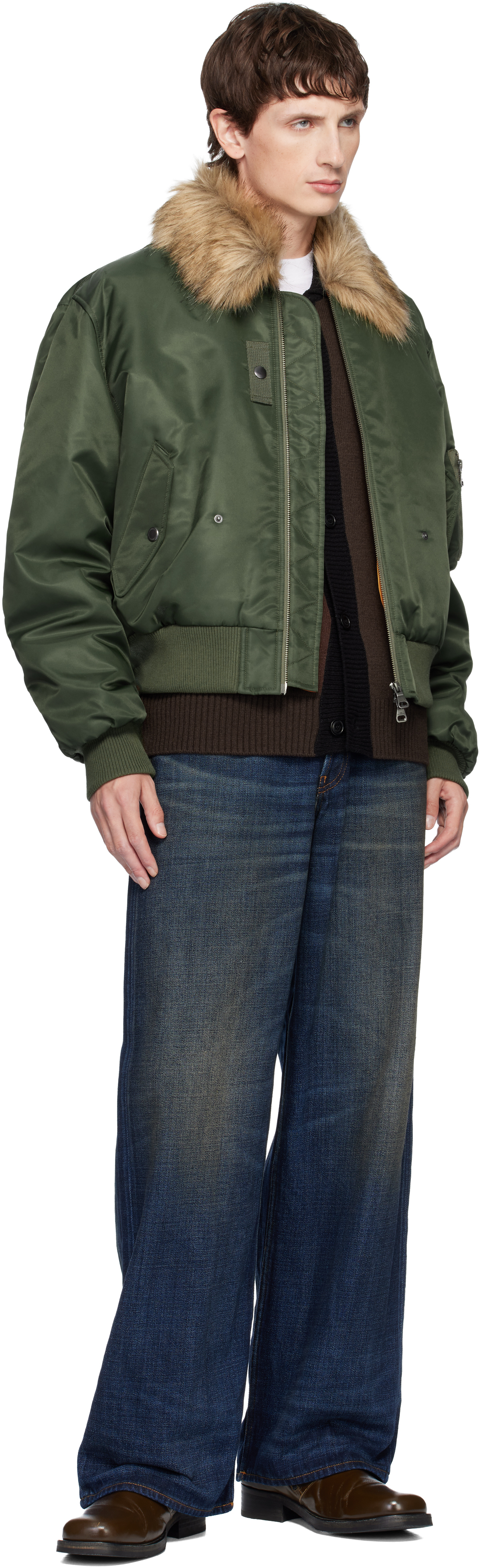 Andersson Bell Khaki Fur Collar Ma-1 Bomber Jacket In Green