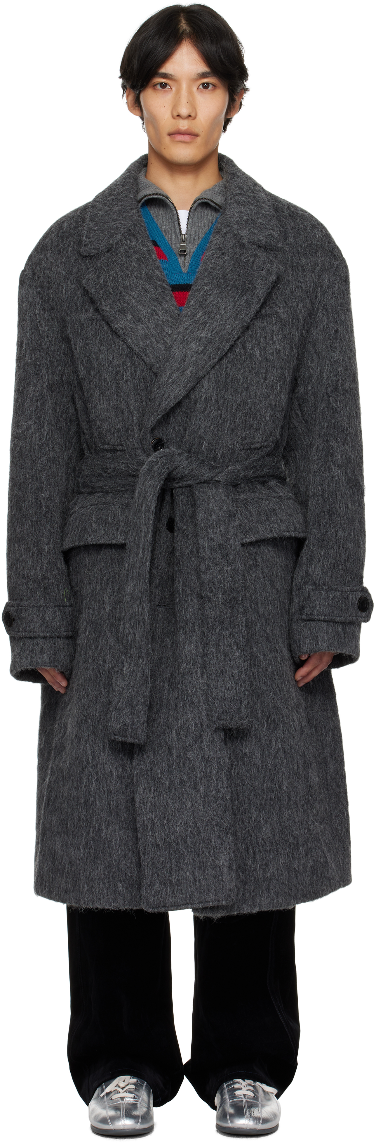 Andersson Bell: Gray Mattia Shaggy Wool Robe Coat | SSENSE