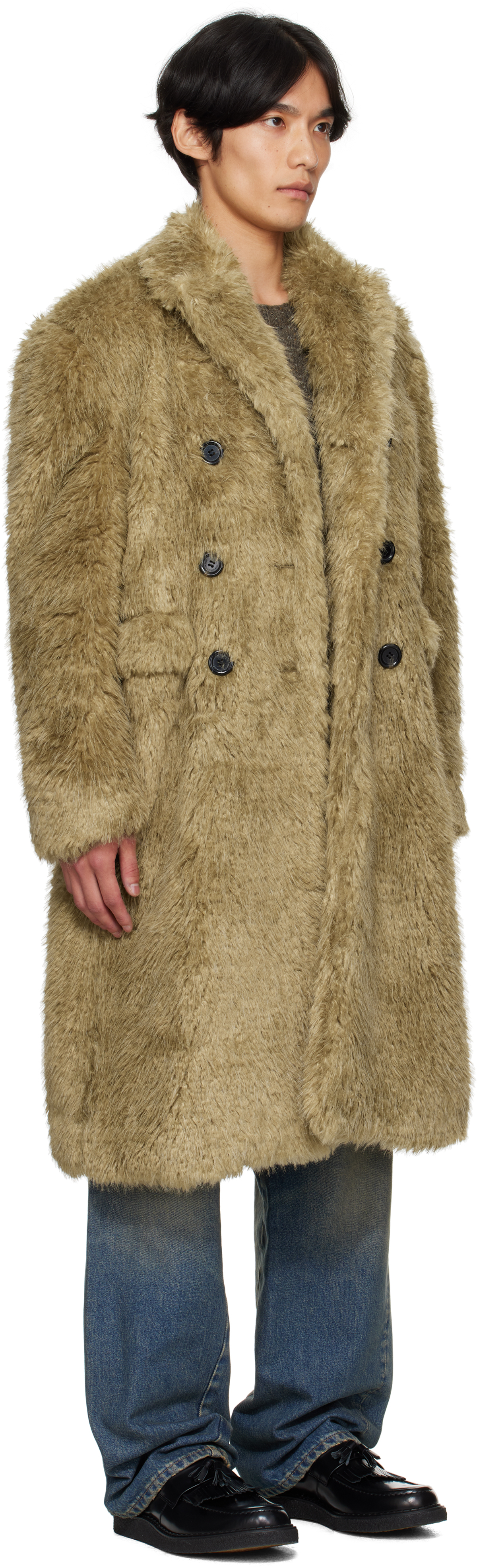 Andersson Bell Beige Fields Buttons Faux-fur Coat In Multi