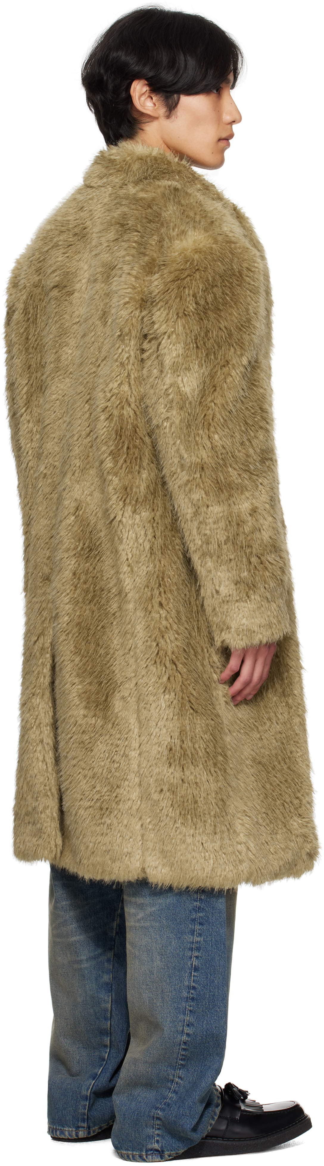 Andersson Bell Beige Fields Buttons Faux-fur Coat In Multi