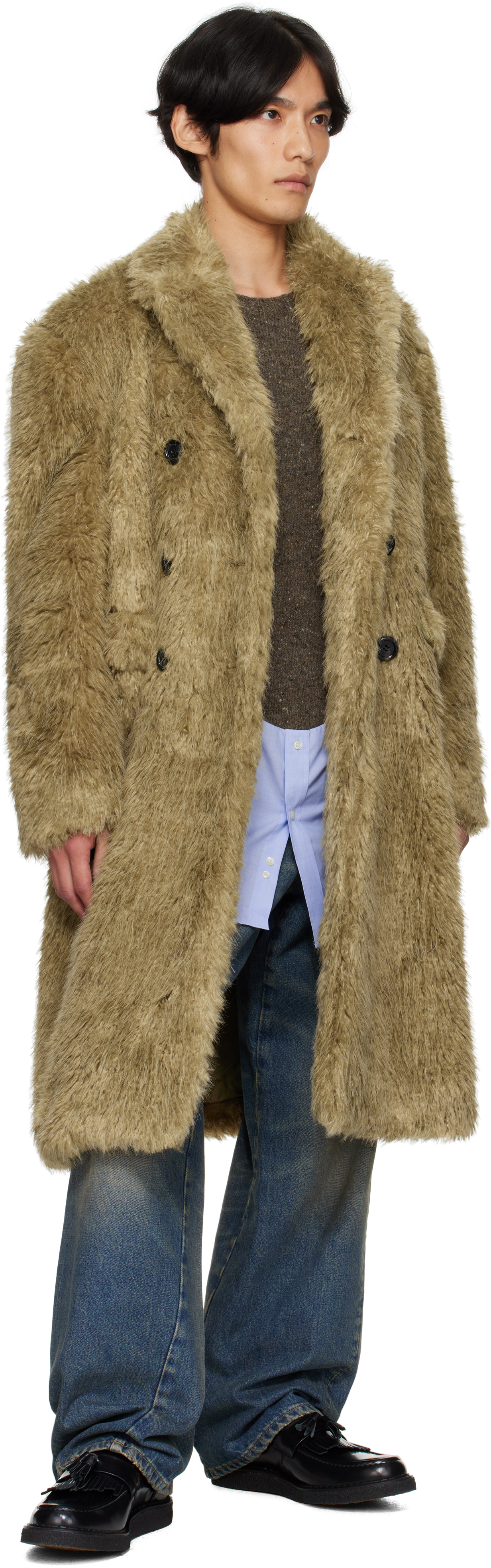 Andersson Bell Beige Fields Buttons Faux-fur Coat In Multi