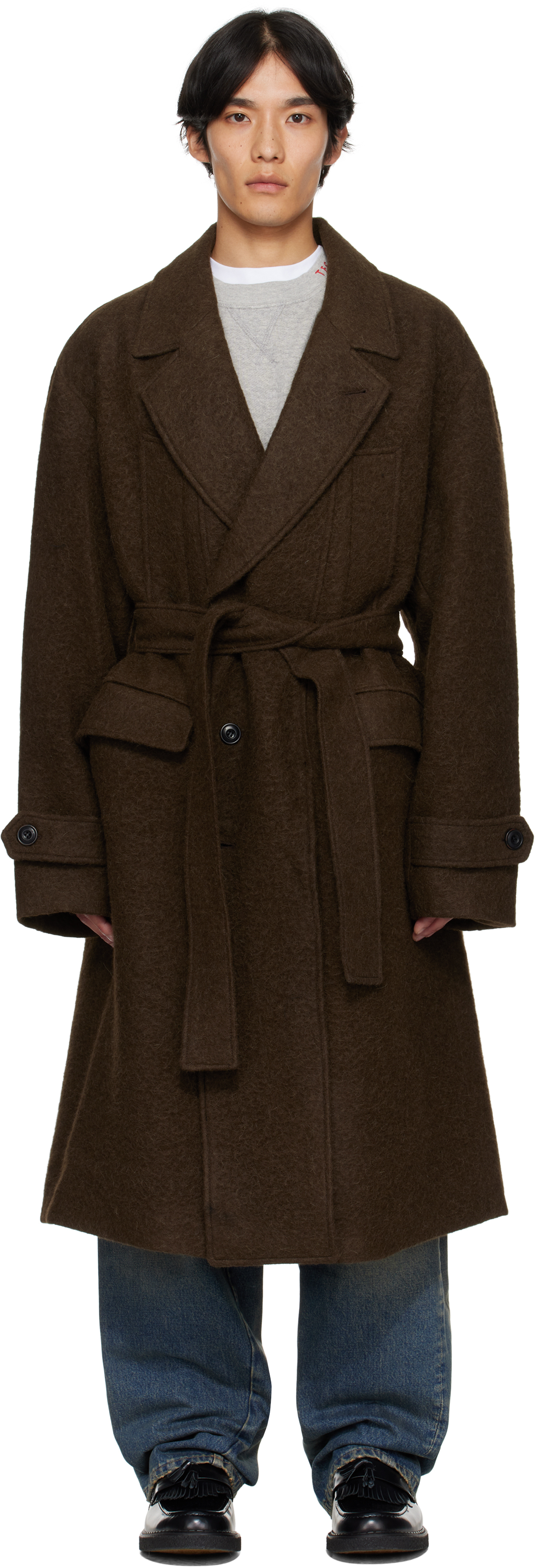 Andersson Bell Brown Mattia Shaggy Wool Robe Coat In Brown