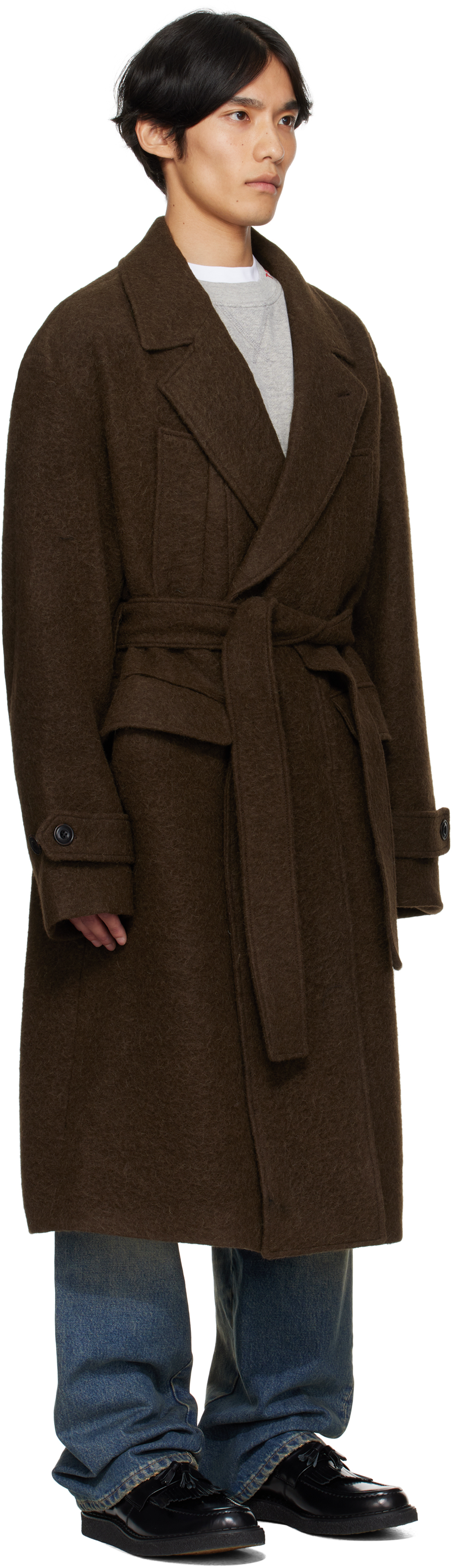 Andersson Bell Brown Mattia Shaggy Wool Robe Coat In Brown